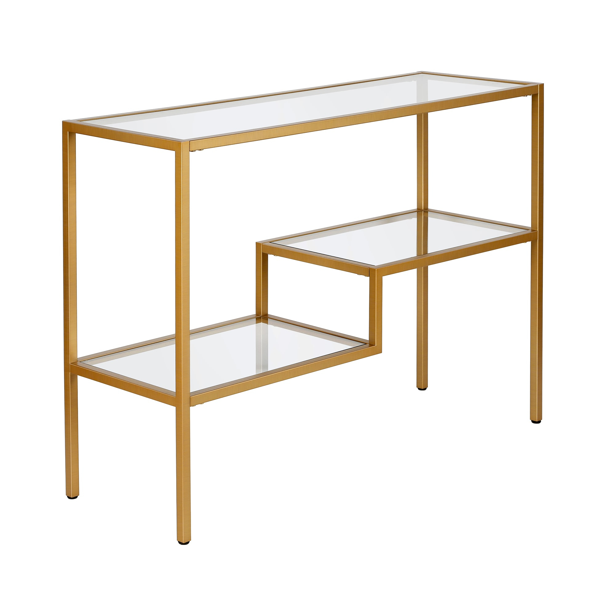Brass and Glass Console Table with Storage Shelves