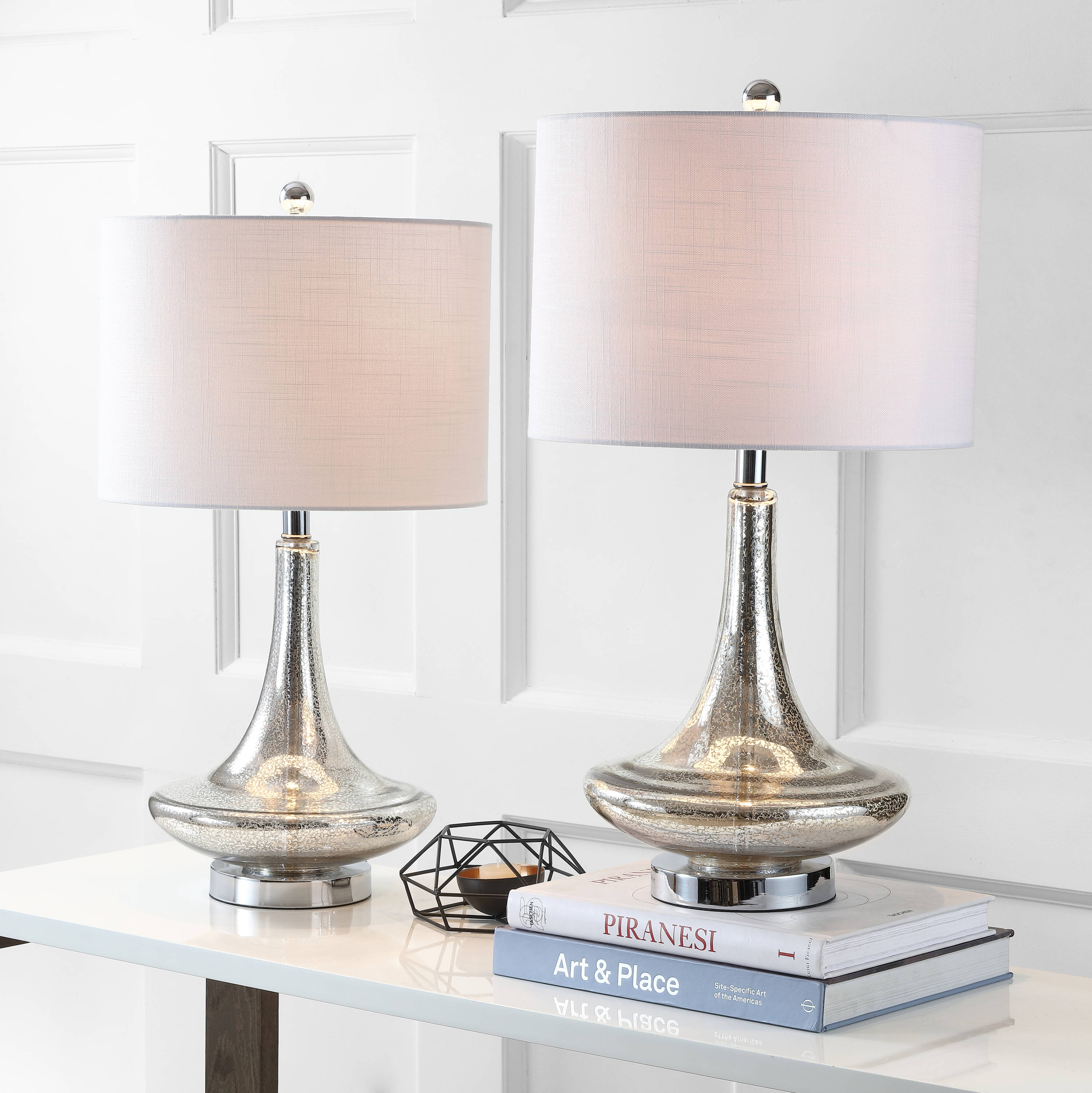 JONATHAN Y JYL1081A-SET2 Cecile 25.5" Glass Teardrop LED Table Lamp, Contemporary, Transitional for living room, dinning room, bedroom, office Bulb Included, Mercury Silver/Chrome (Set of 2)