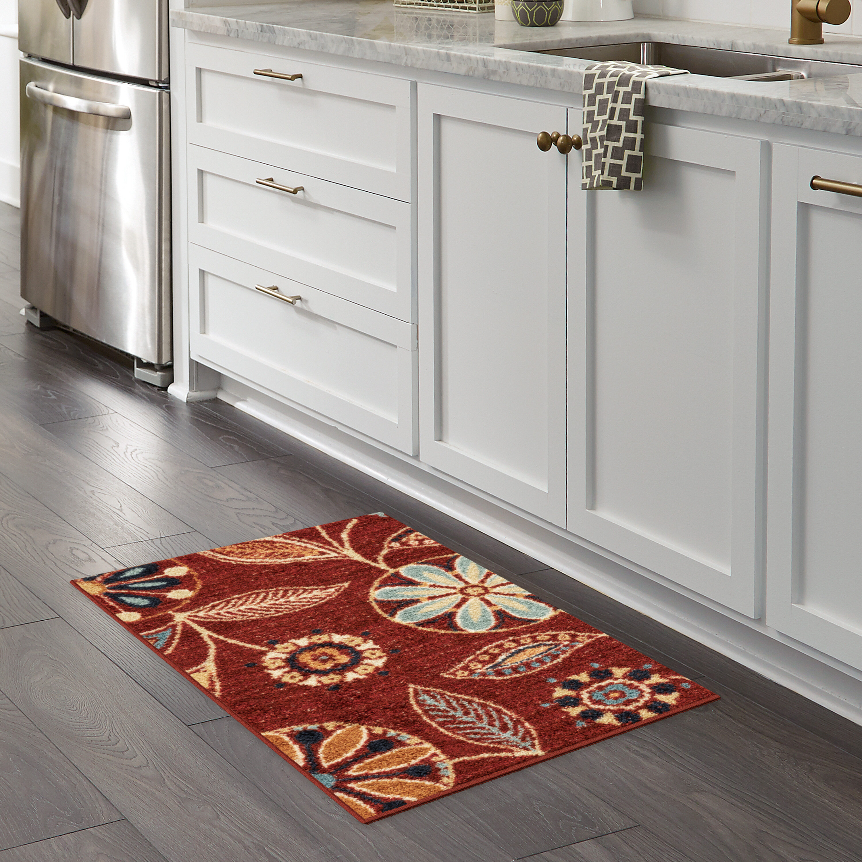 Maples Rugs - Reggie Bohemian Floral Washable Indoor Accent Rugs, 1'8 x 2'10, Red