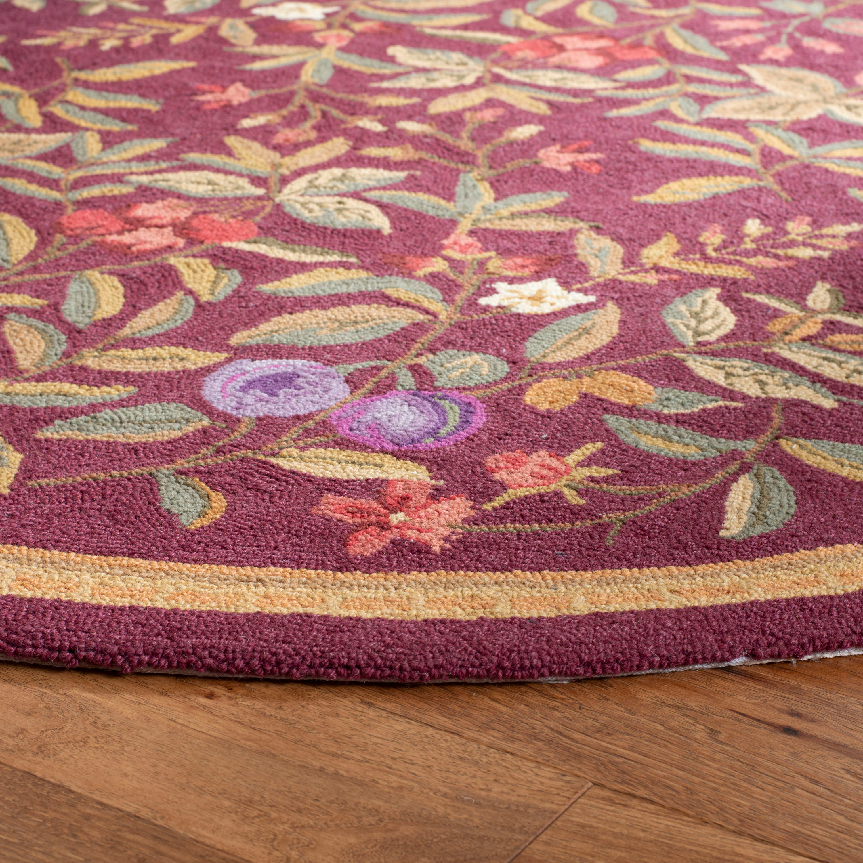 SAFAVIEH Chelsea Dania Floral Wool Area Rug, Burgundy, 5'6" x 5'6" Round