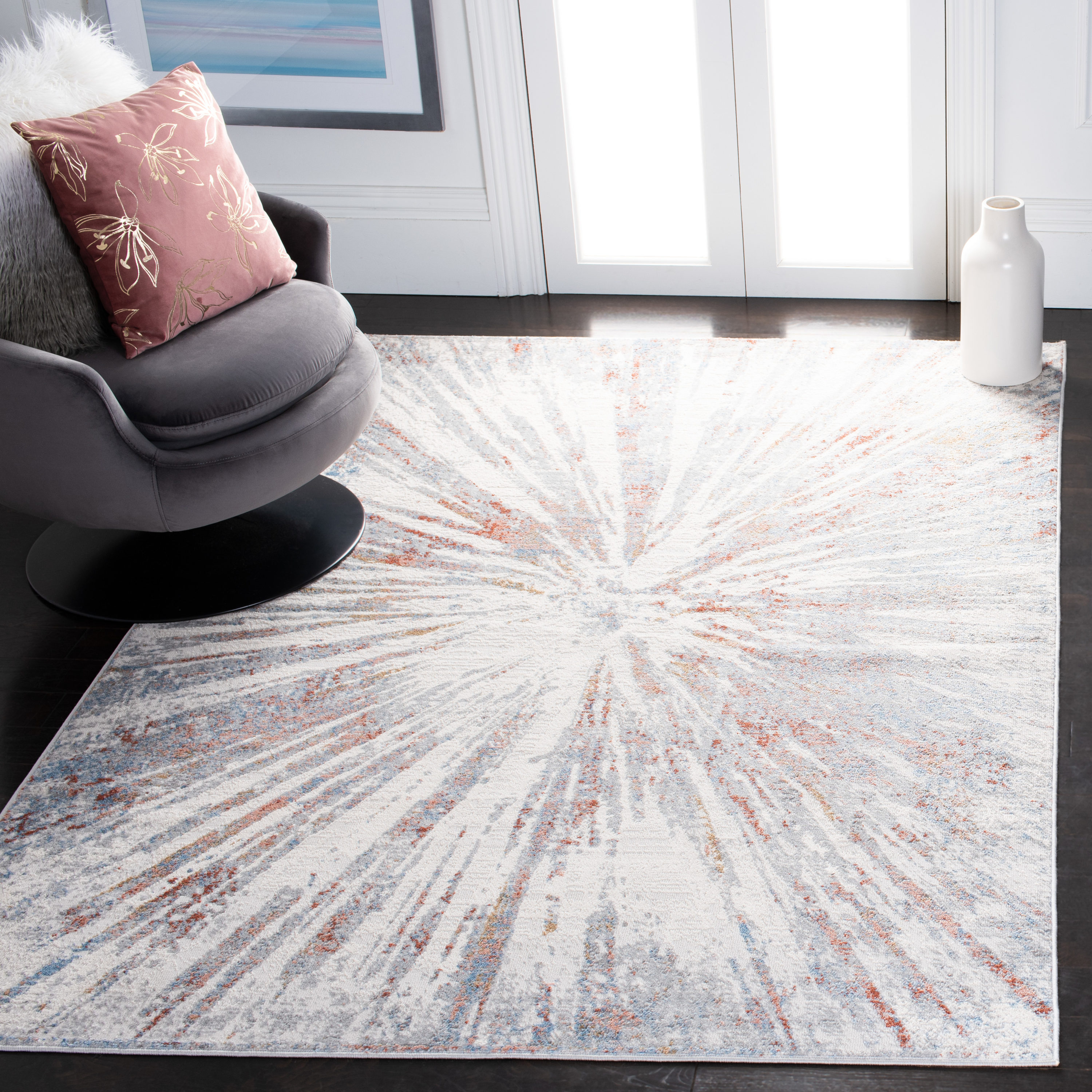 SAFAVIEH Amelia Caelie Abstract Area Rug, Grey/Rust, 9' x 12'