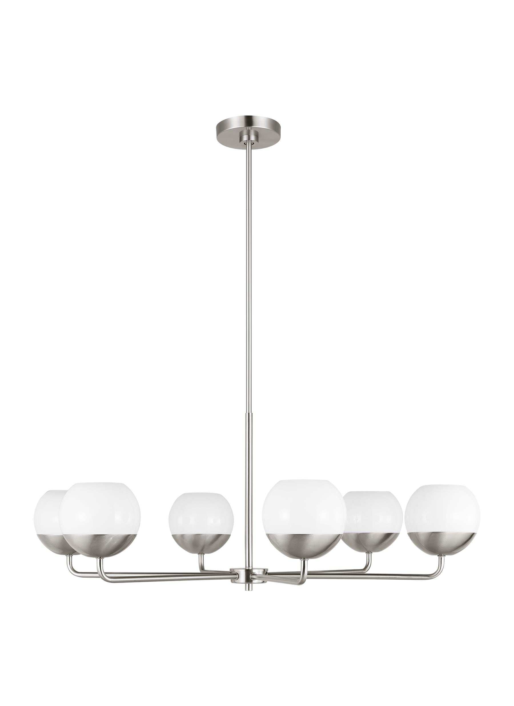 Alvin Brushed Nickel Six-Light Chandelier with Milk Glass Shades