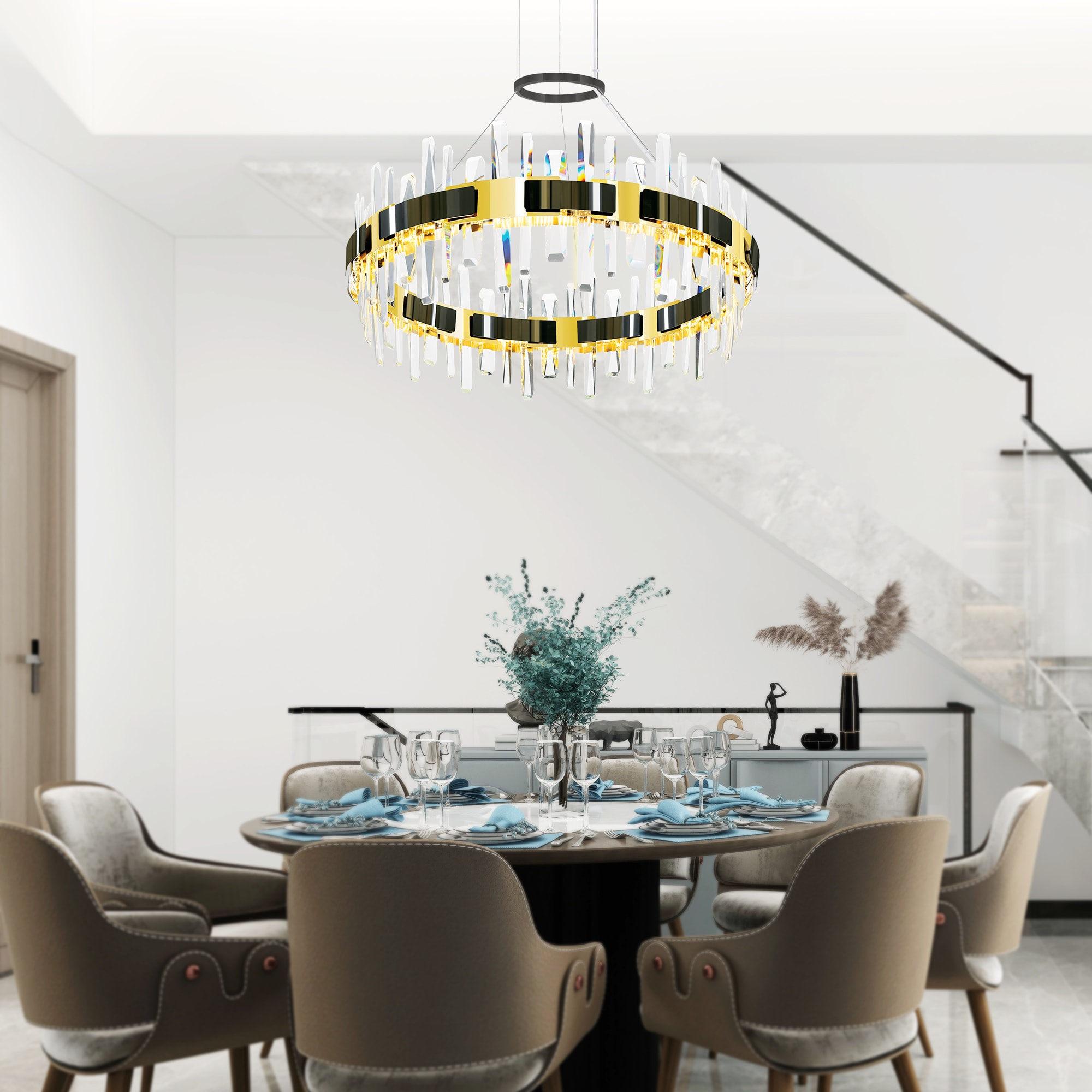 CWI Lighting Aya LED Integrated Pearl Black Metal Chandelier