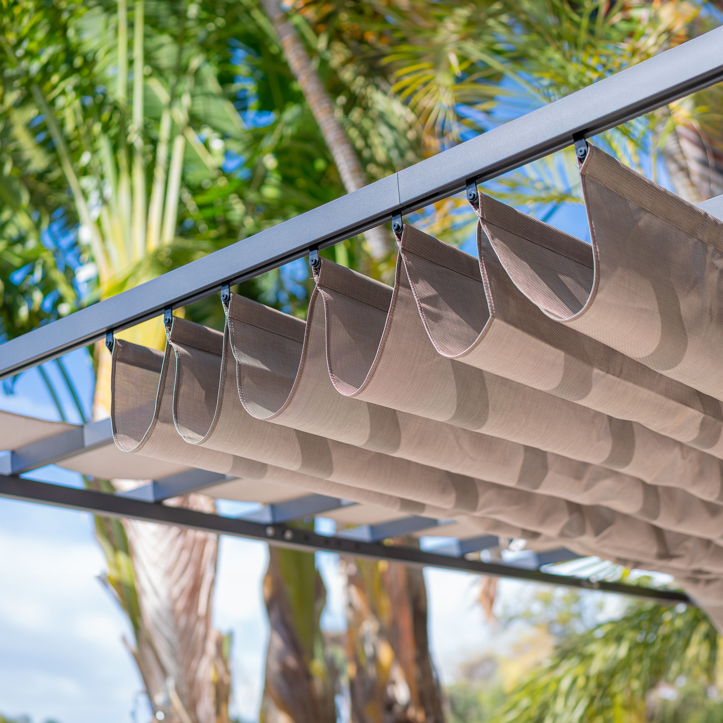 Paragon-Outdoor Florence 11 ft. x 11 ft. Aluminum Pergola in Gray Powder-Coated Finish with Adjustable Canopy