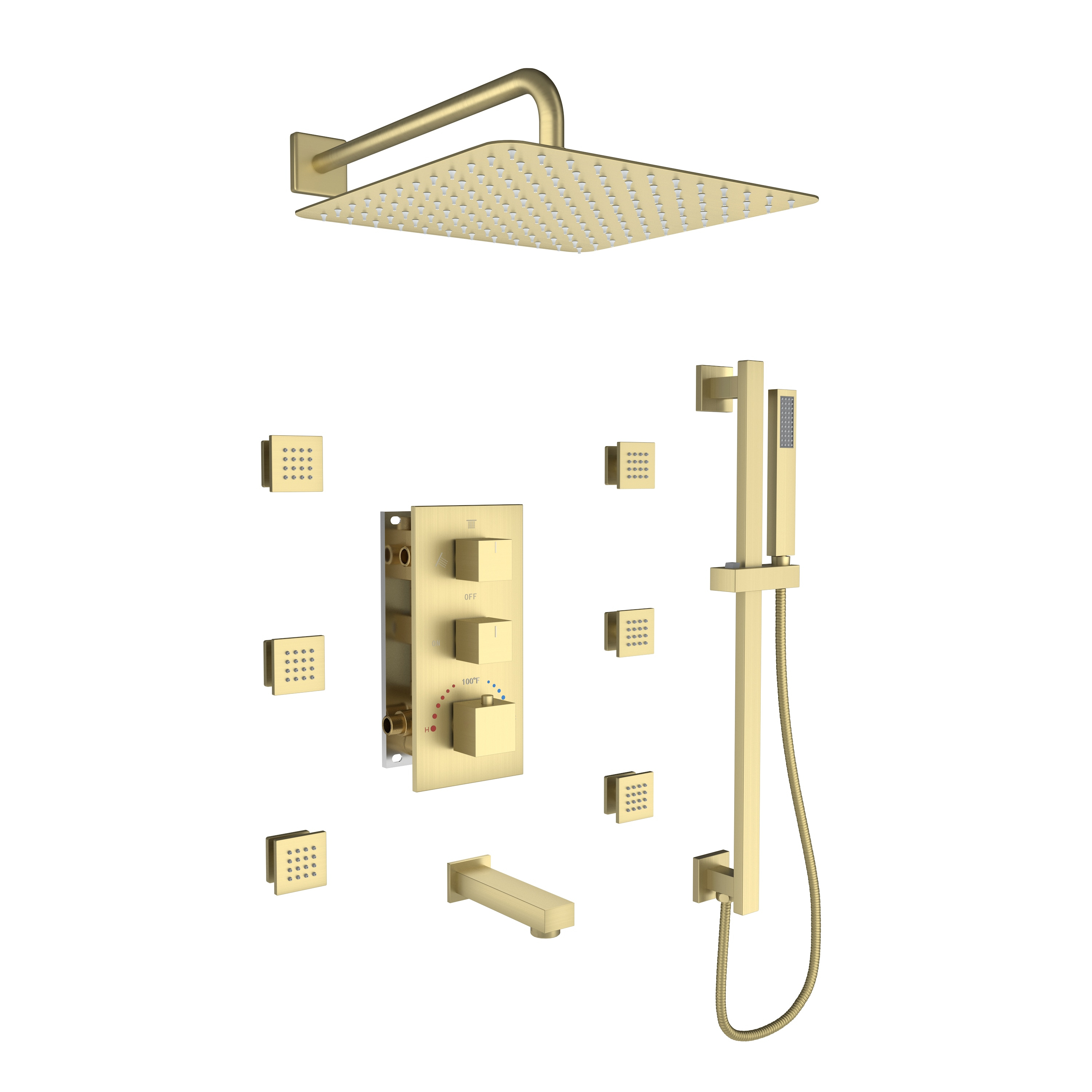 Brushed Gold Stainless Steel Multi-head Wall Mounted Shower System