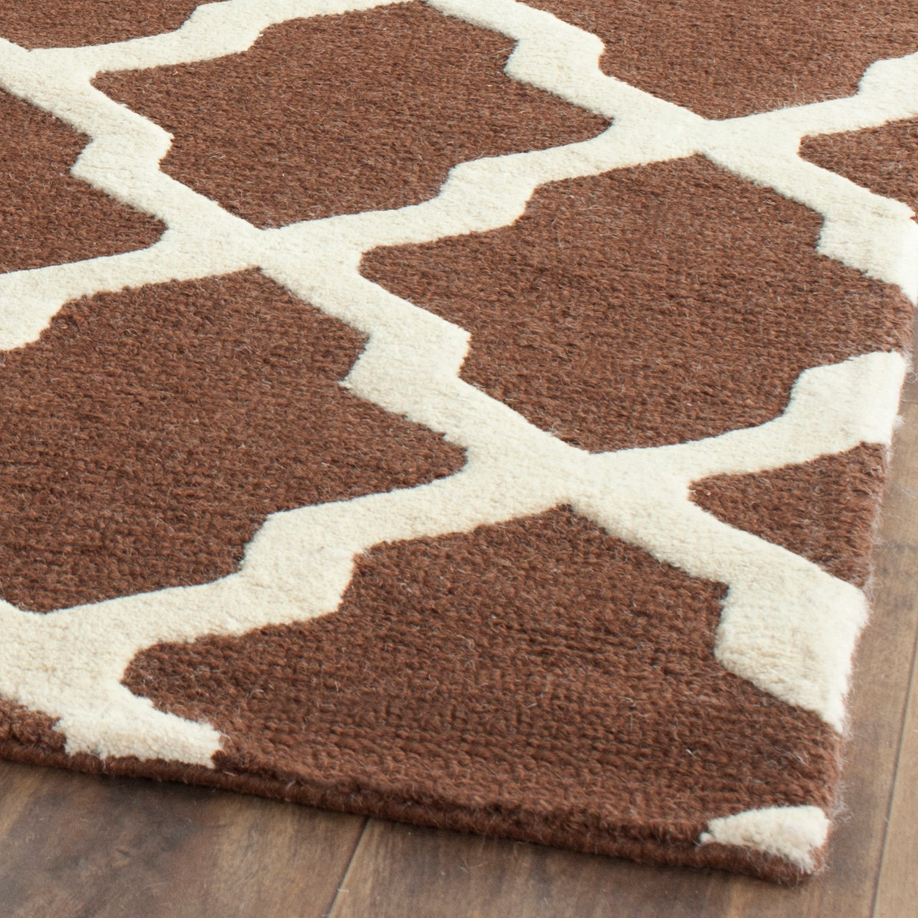 SAFAVIEH Cambridge Liam Geometric Wool Area Rug, Dark Brown/Ivory, 8' x 10'