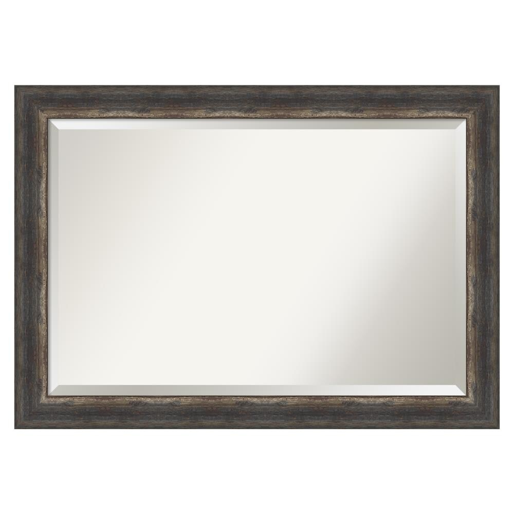 Amanti Art Beveled Bathroom Wall Mirror - Bark Rustic Char Frame Bark Rustic Char Outer Size: 41 x 29 in Silver, Brown, Black