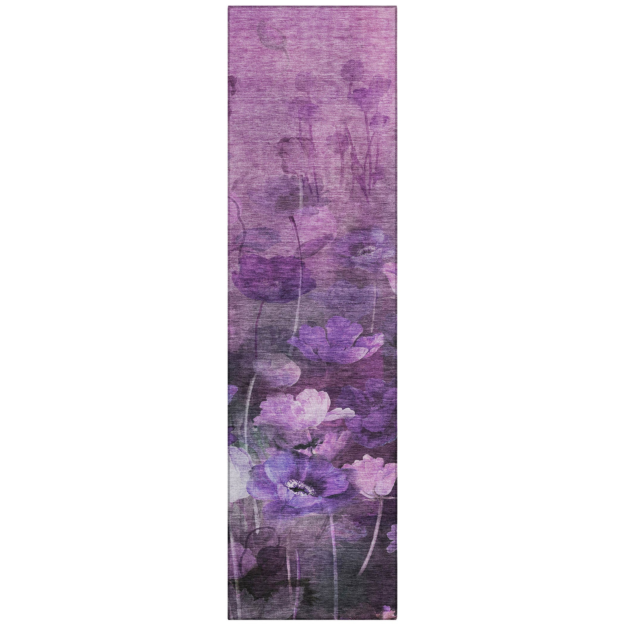 Addison Purple Floral Machine-Washable Runner Rug with Non-Slip Backing