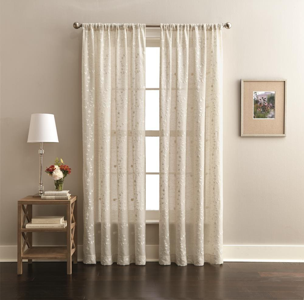CHF Lynette Polyester/Linen/Other Fiber, Light Filtering Single Panel Curtain, Rod Pocket, Linen, 50"x84", Adult