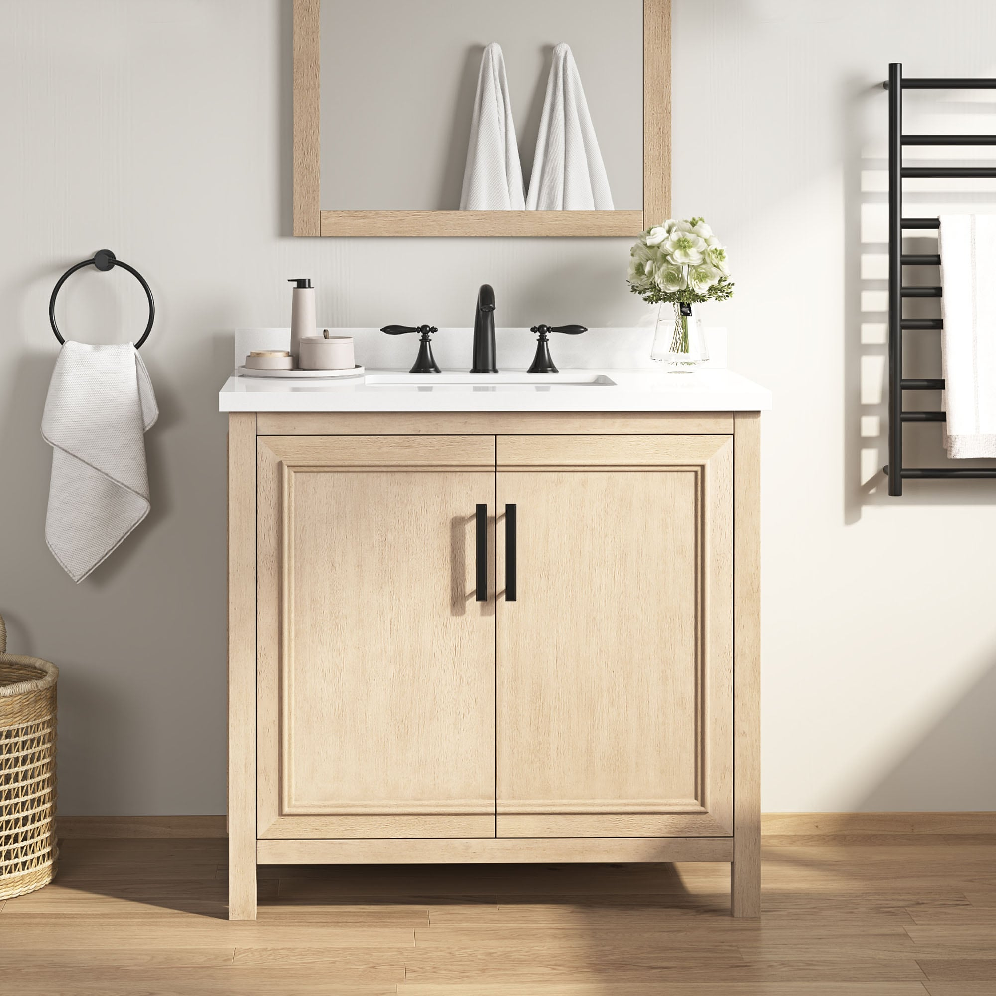 OVE Decors Nyall Bathroom Vanity 36 In, Sahara Birch (Renovation)