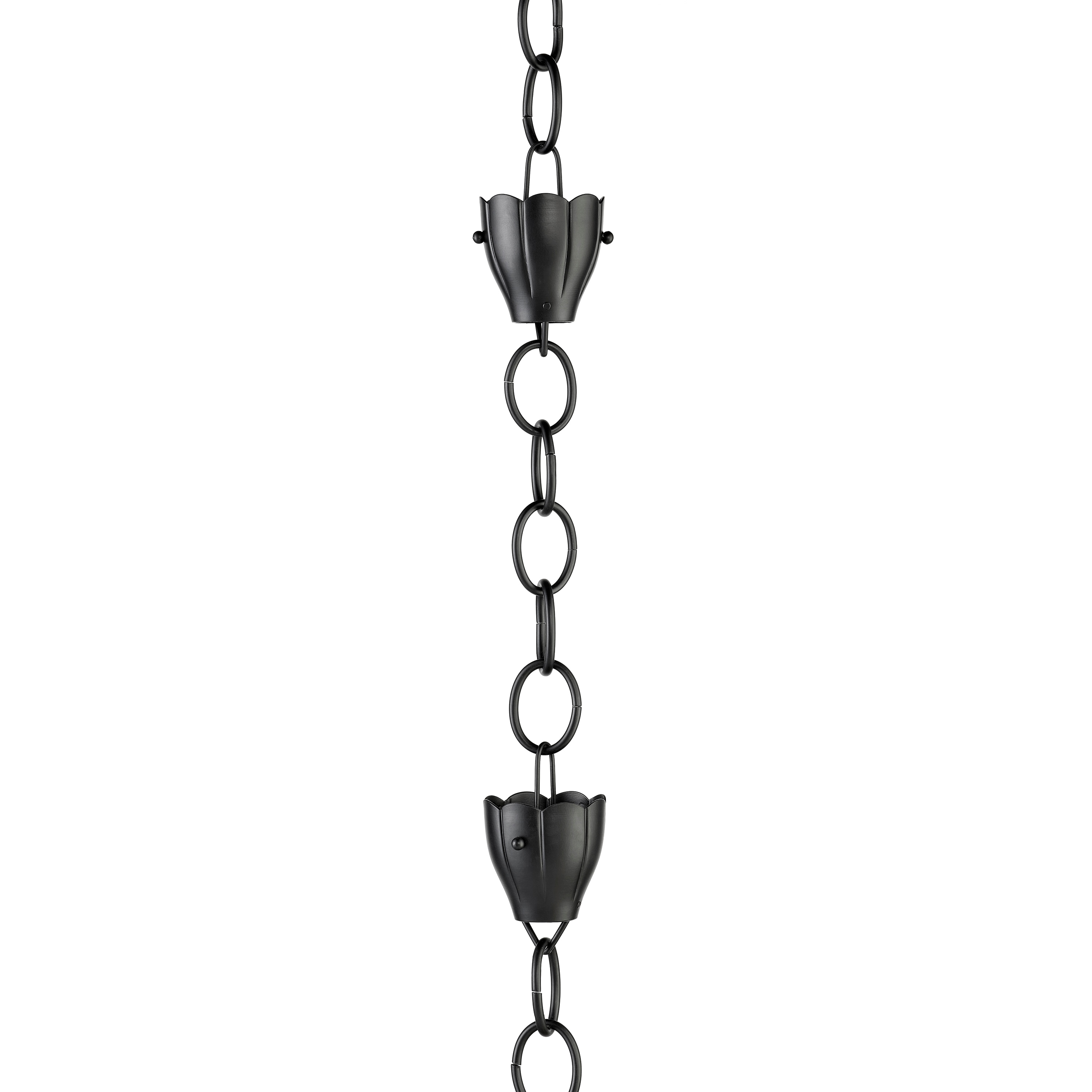 Good Directions 6 Cup Crocus Black Aluminum 8.5 ft. Rain Chain with Gutter Installation Clip