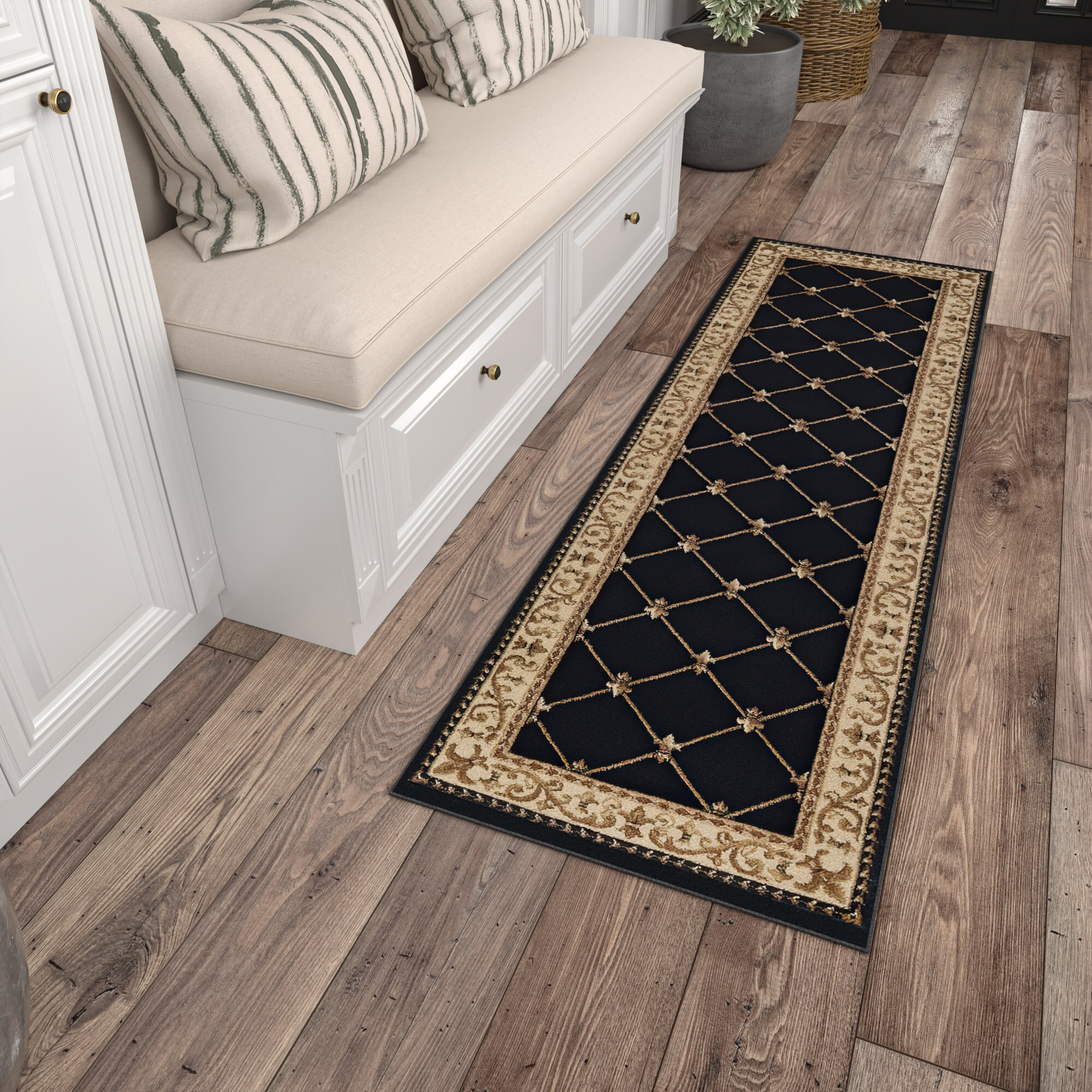 Tayse Sensation Area Rug SNS4883 Traditional Black Swirls Lines 2' 3" x 10' Rectangle