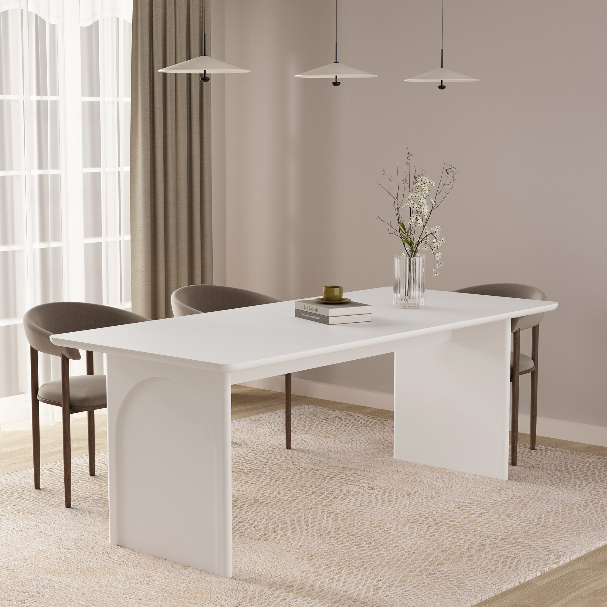 Ella 78.7" Dining Table in White made from Engineered Wood