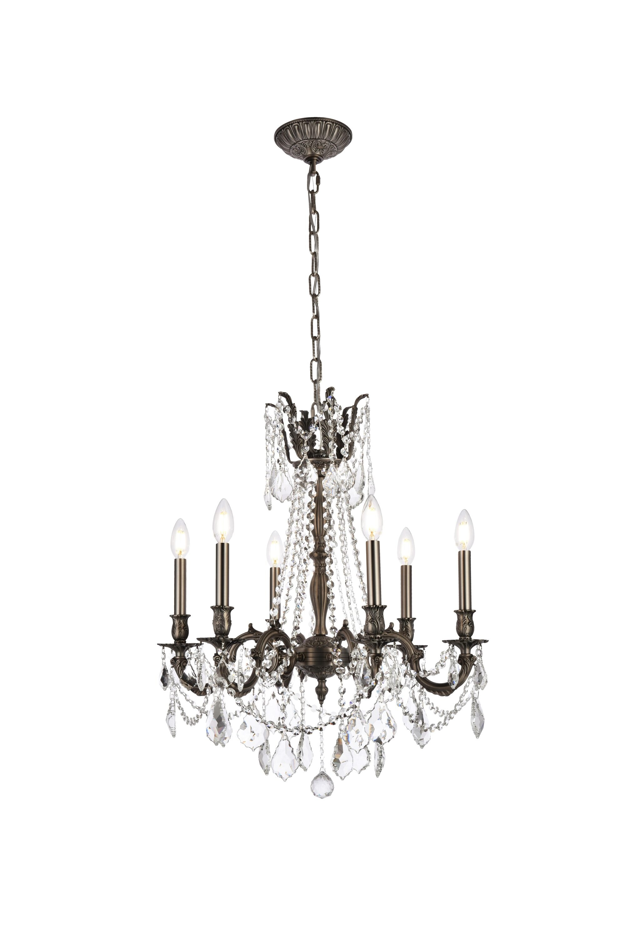 Home Decorative Brass Rosalia 6 Light Pewter Chandelier Royal Cut Crystal