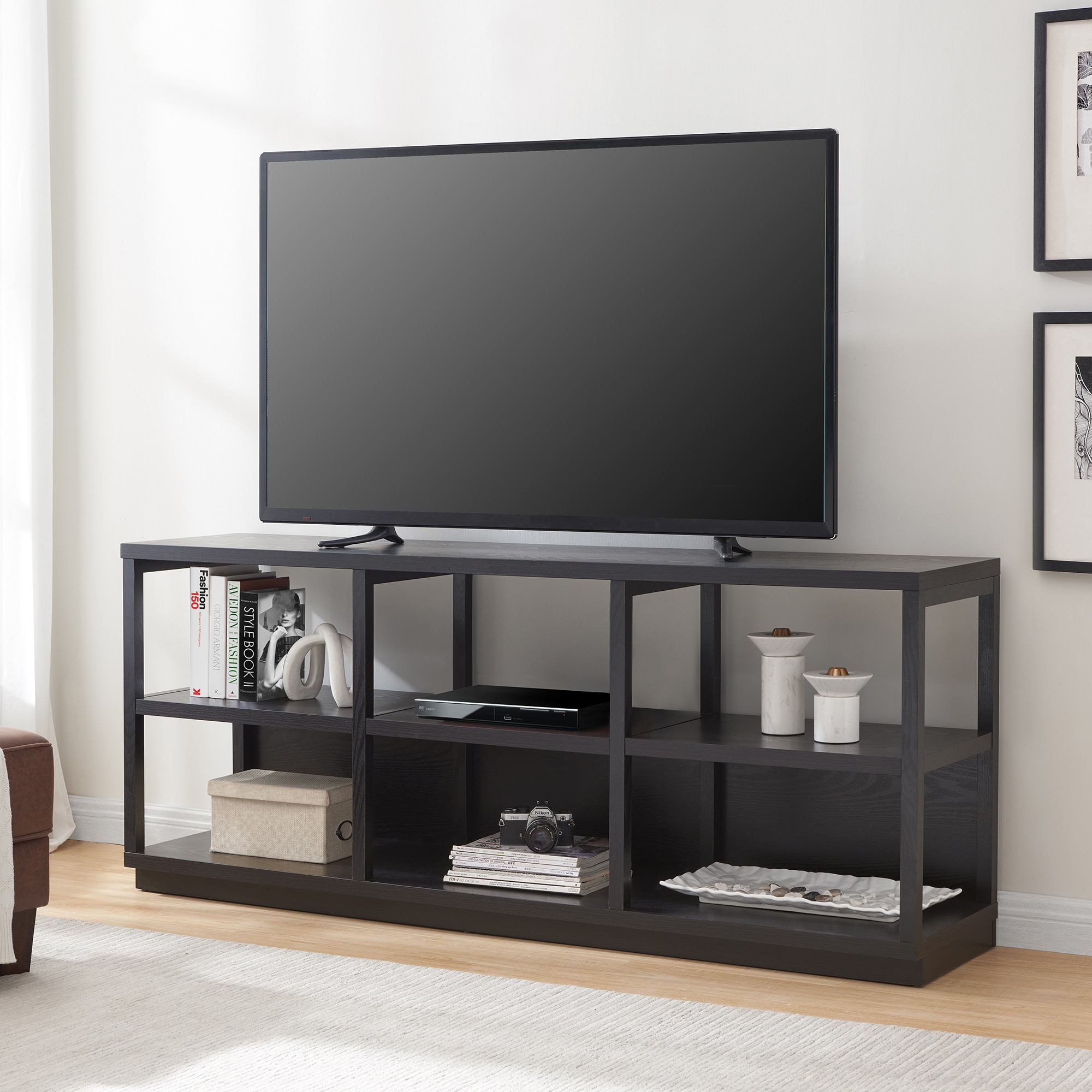 Evelyn&Zoe Thalia Rectangular TV Stand for TV's up to 75", Black