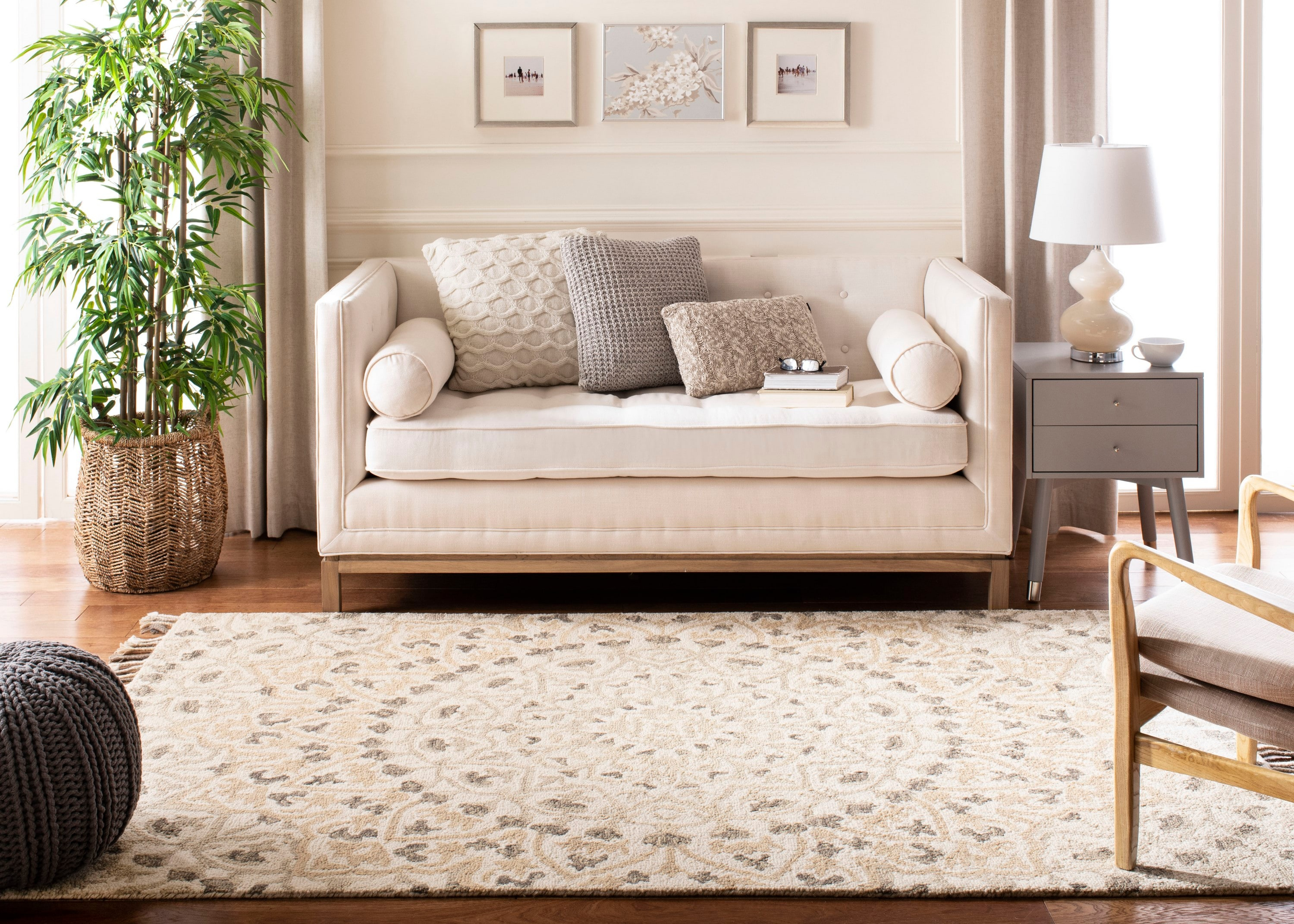 SAFAVIEH Blossom Kelvin Abstract Wool Fringed Area Rug, Ivory/Taupe, 2' x 3'