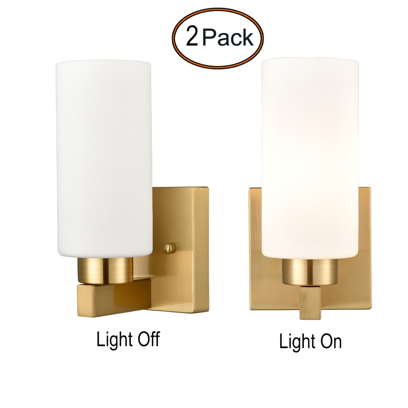 Claxy Gold Wall Sconces with Cylinder Milk Glass Shade Set of 2