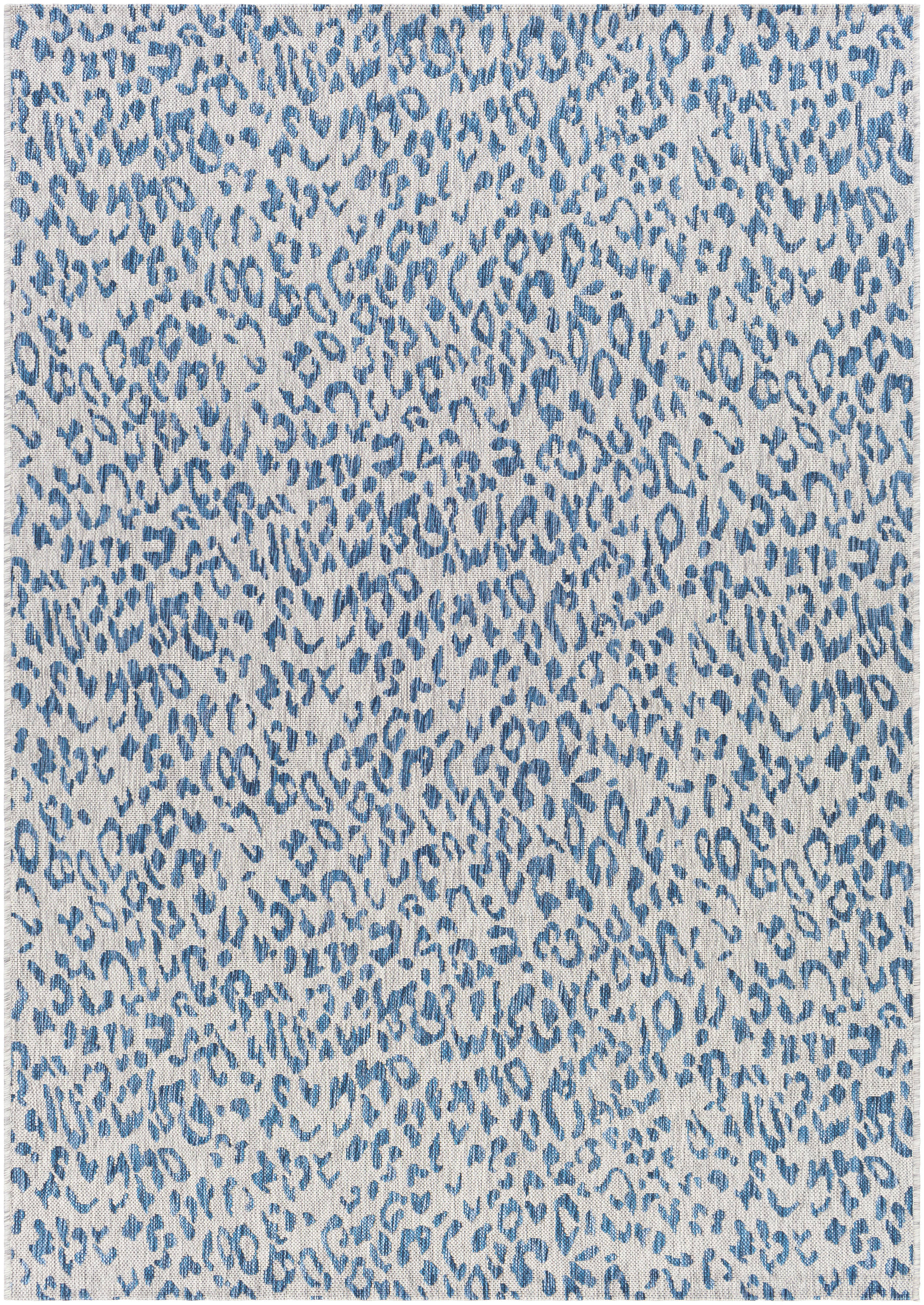 Bright Blue and White Synthetic Rectangular Animal Print Rug