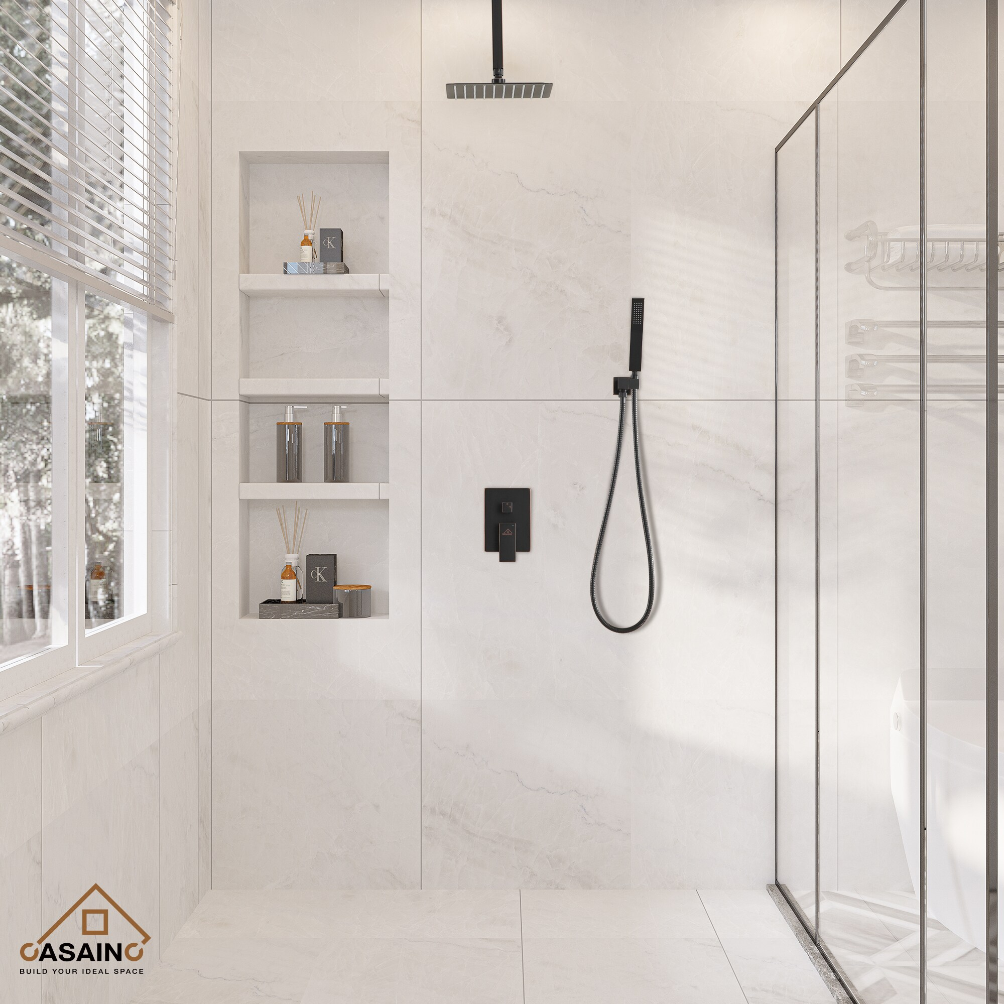 Oil Rubbed Bronze Ceiling-Mount Shower System with Handheld Shower