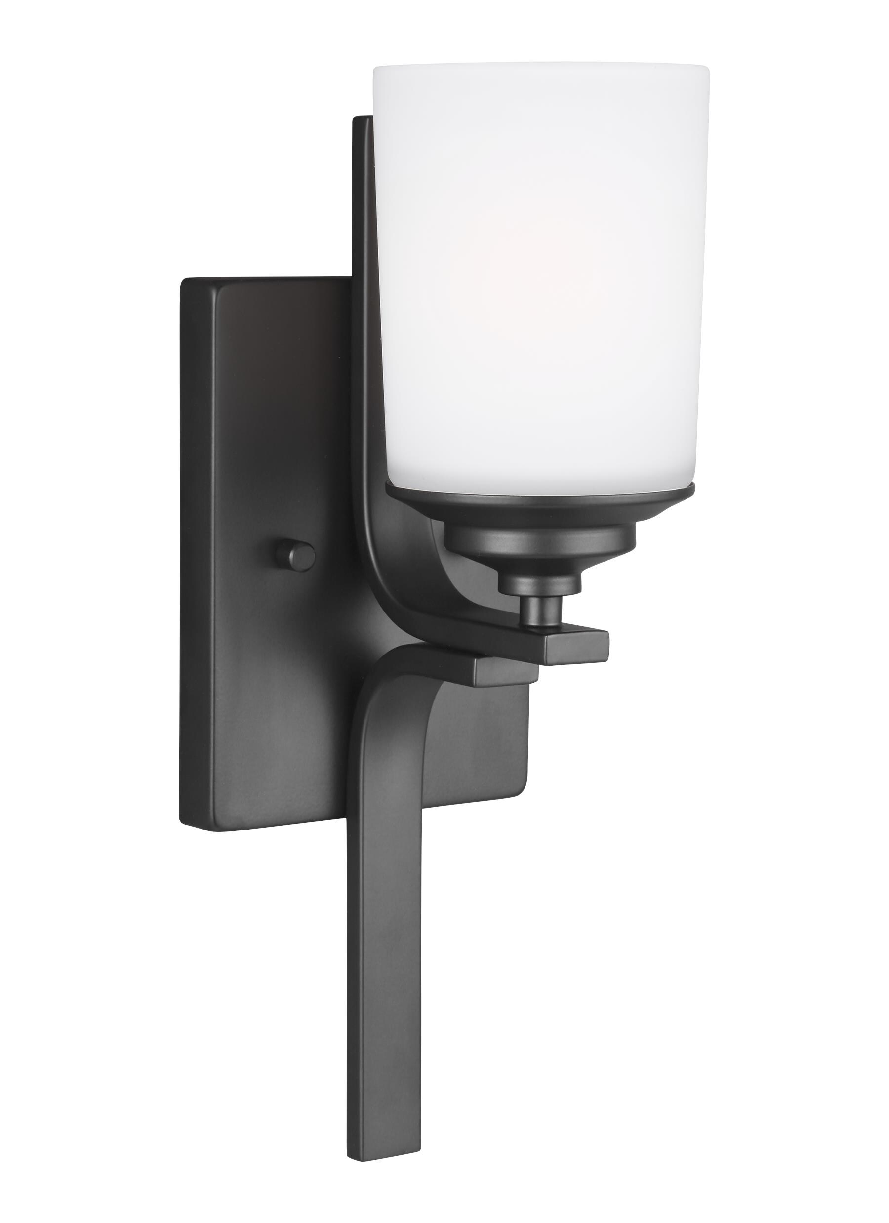 Generation Lighting 4130701-112 Kemal Etched/White Glass Cylinder Torchiere Wall Sconce Lighting Fixture, 1-Light 75 Watt, 15" H x 5" W, Midnight Black