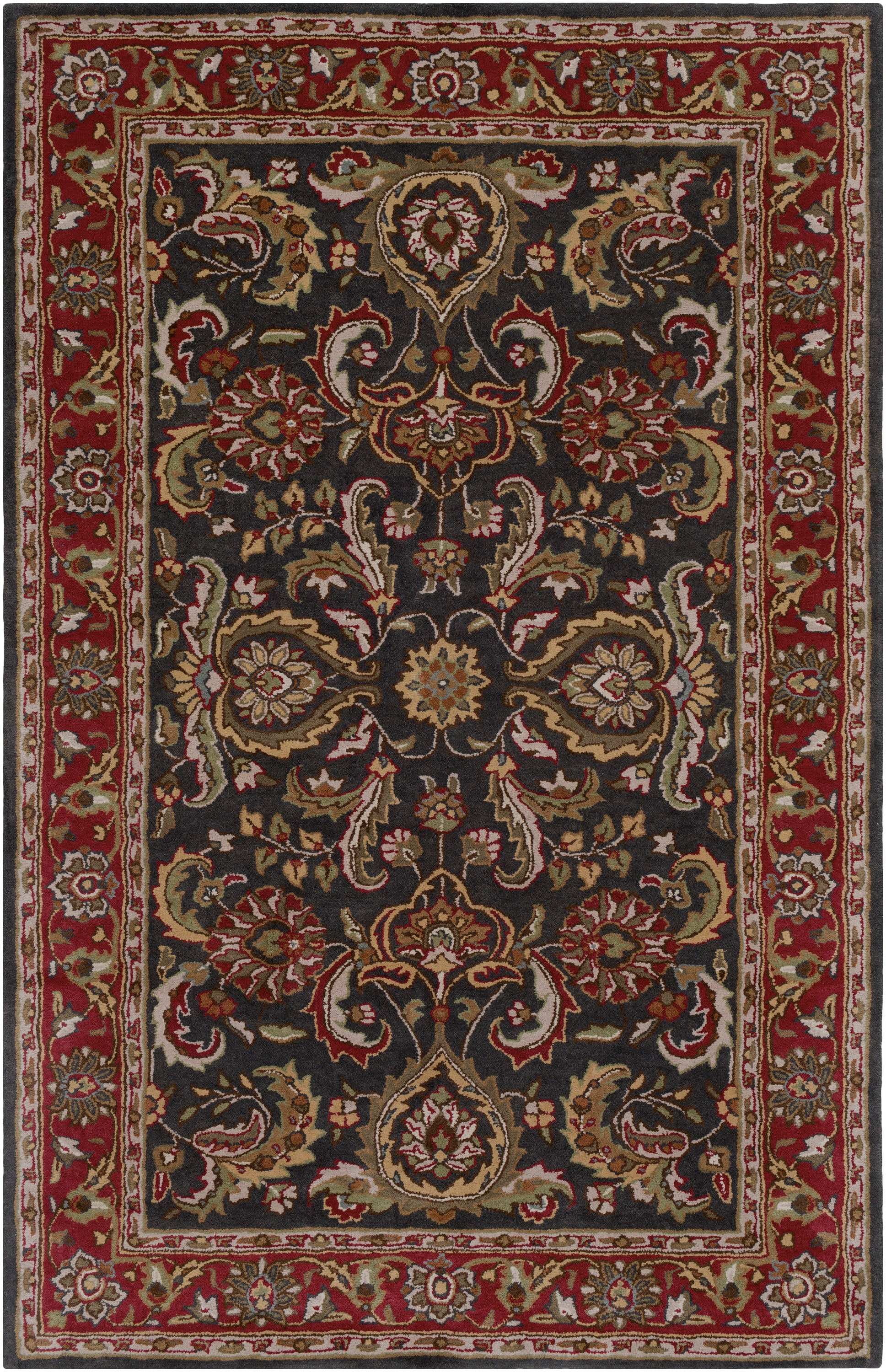 Elegant Oriental Red Wool 3'x5' Hand-Tufted Rug