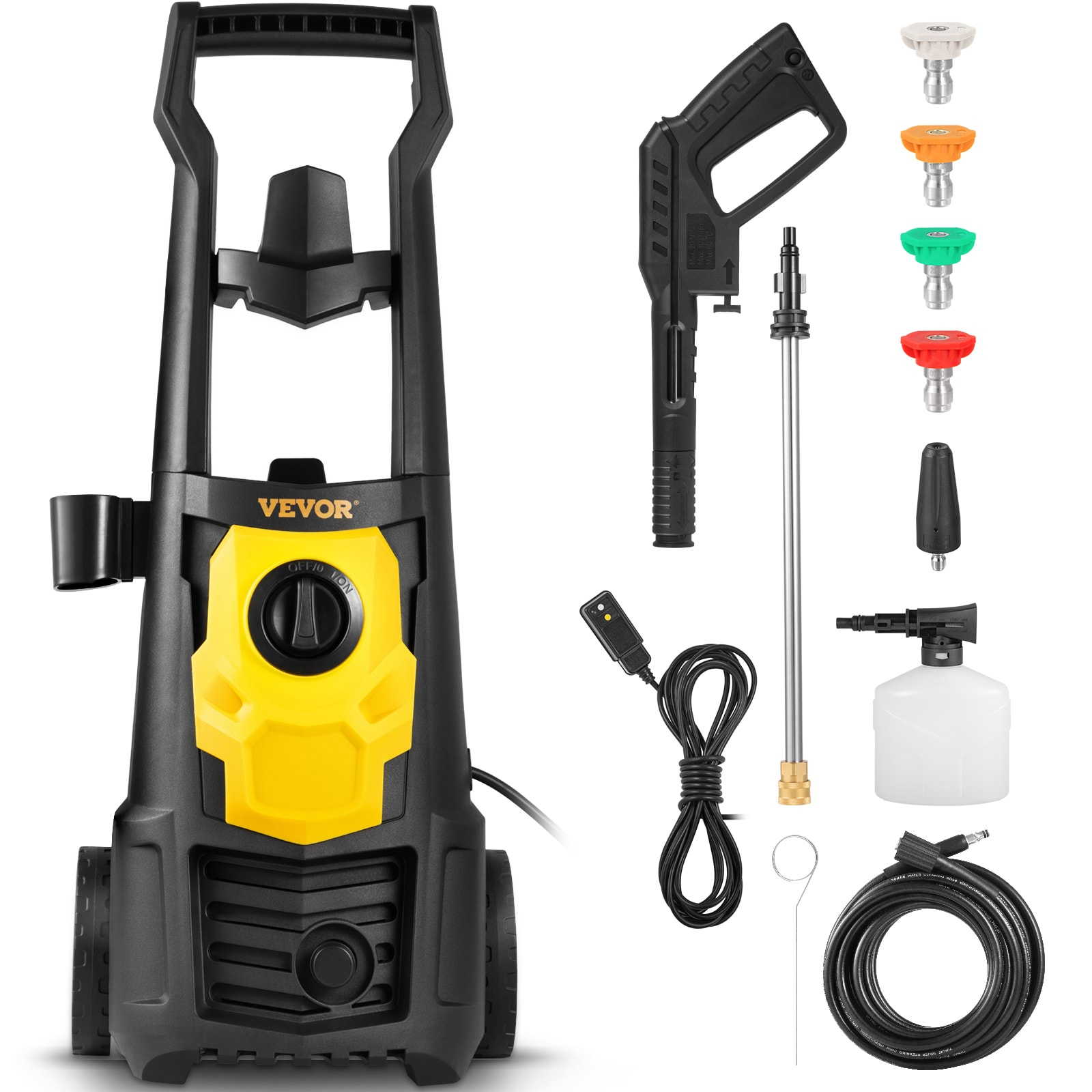 VEVOR 2000 PSI Black and Yellow Electric Pressure Washer with 5 Spray Tips