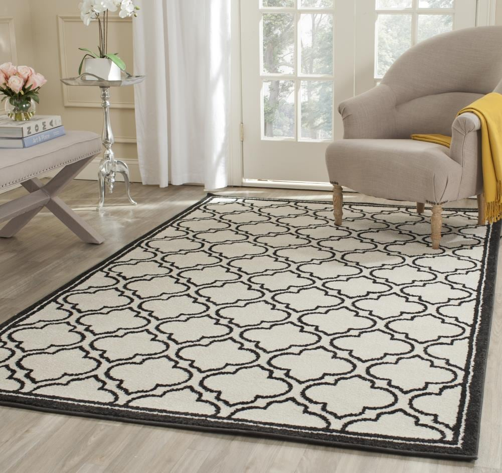 Safavieh Moroccan 9 x 12 (ft) Loomed Polypropylene Ivory/Anthracite Rectangular Indoor Trellis Area rug
