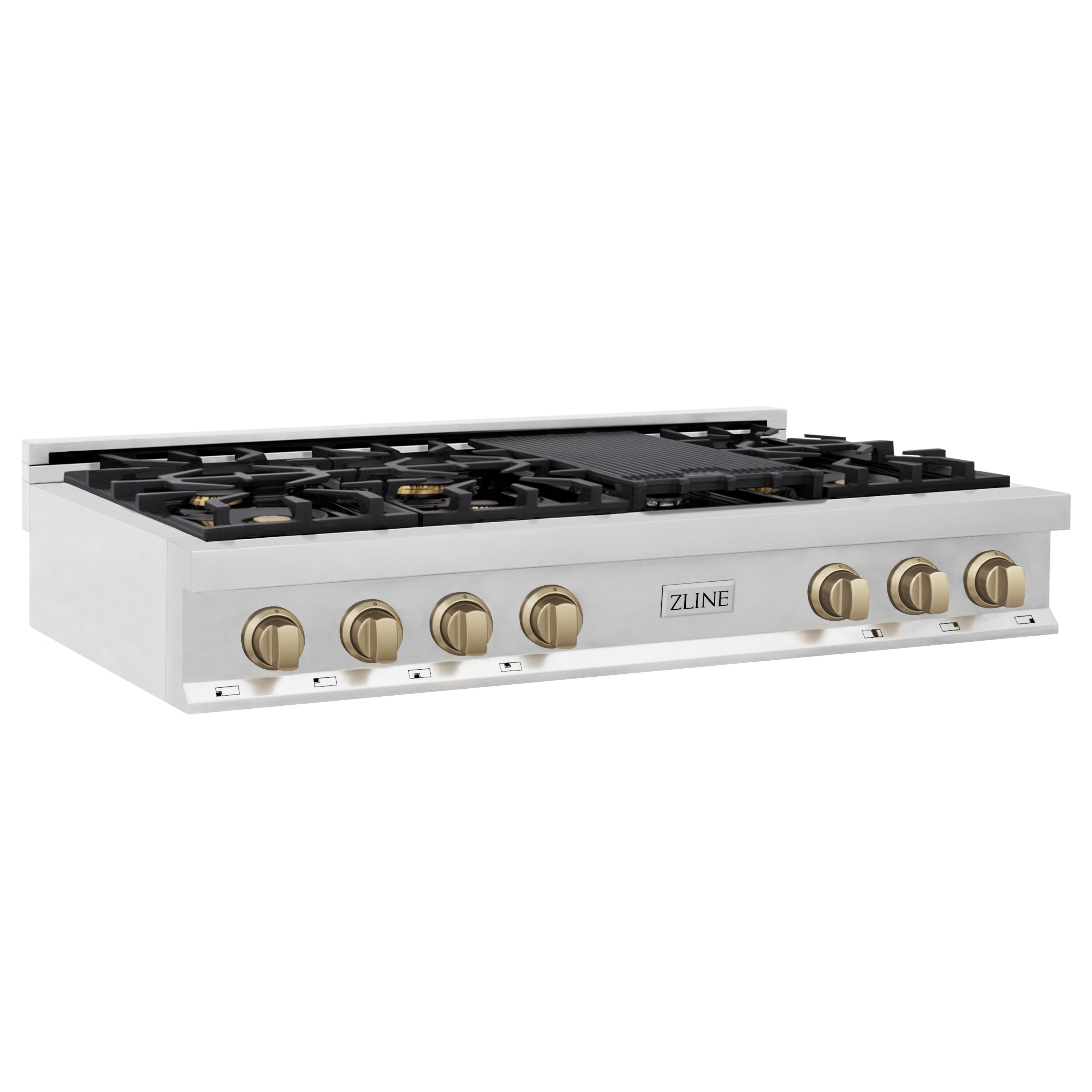ZLINE 48 in. Autograph Edition Rangetop in Stainless Steel with Champagne Bronze Accents (RTZ-48-CB)