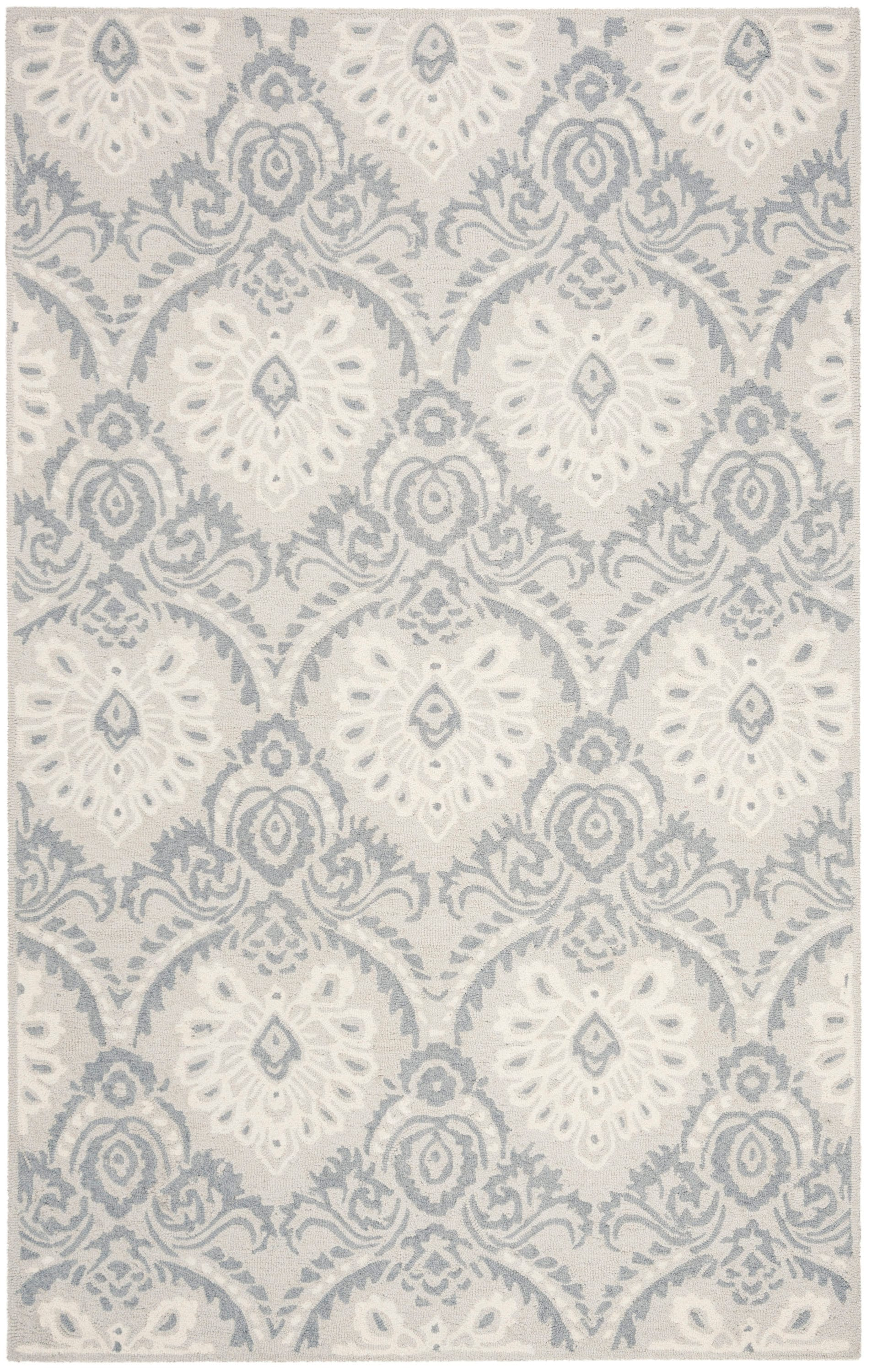 SAFAVIEH Blossom Travis Damask Wool Area Rug, Light Grey/Ivory, 4' x 6'