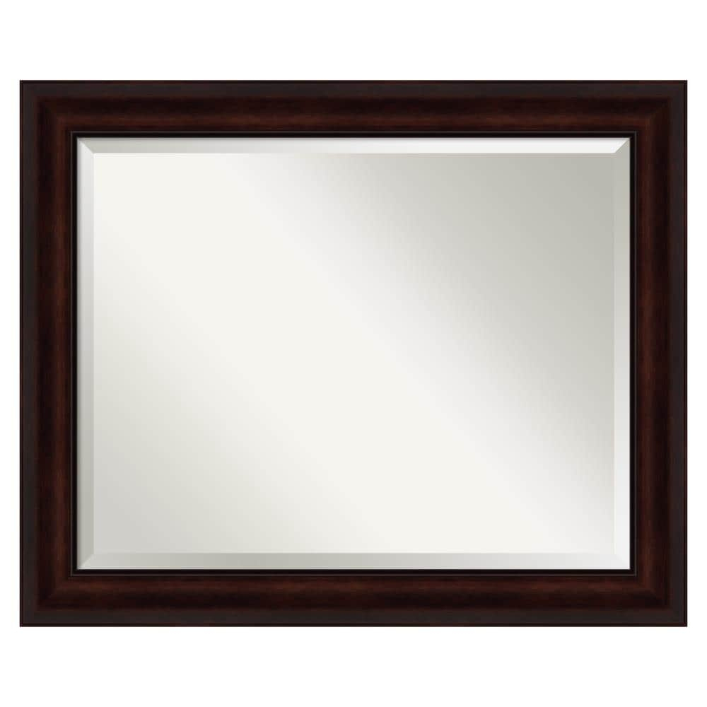 Amanti Art Beveled Bathroom Wall Mirror - Coffee Bean Brown Frame - Coffee Bean Brown Outer Size: 33 x 27 in