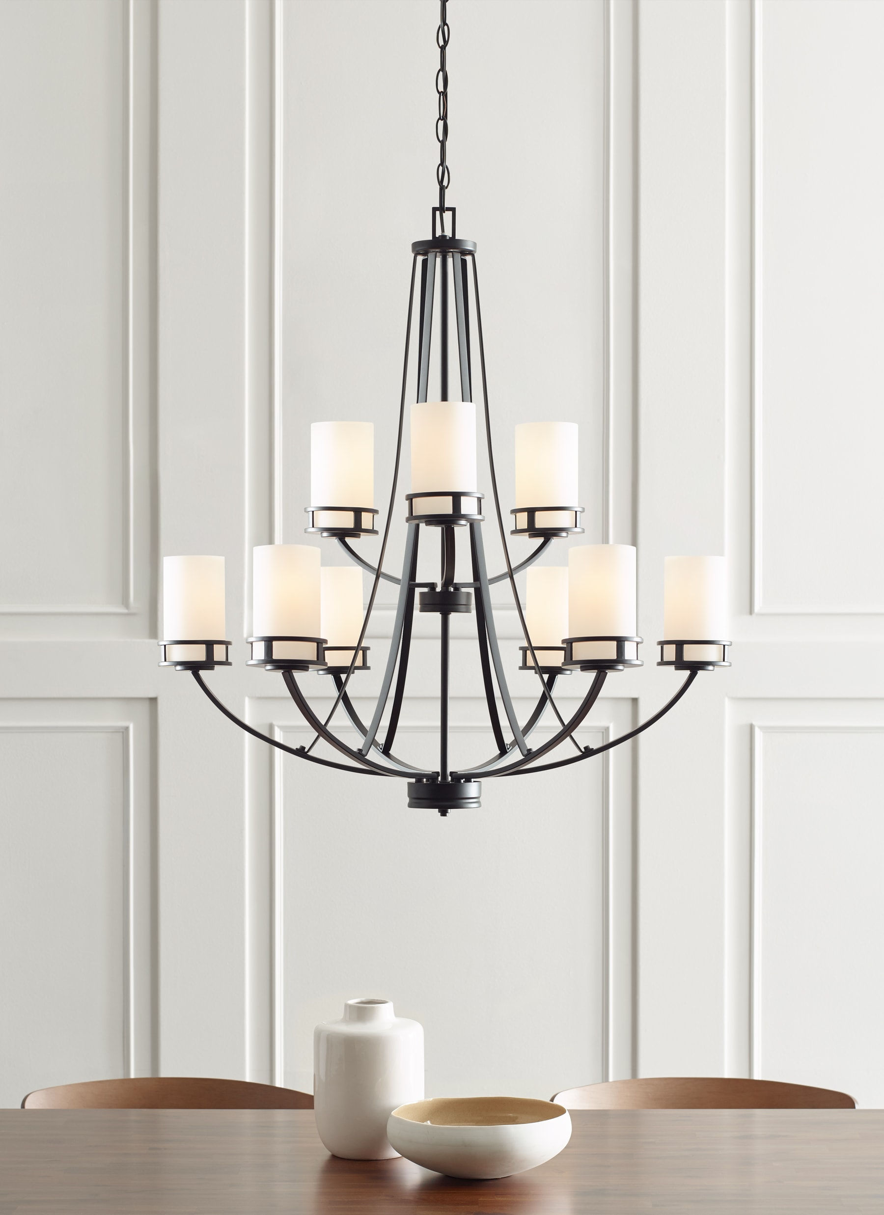 Robie Midnight Black 9-Light Etched Glass Chandelier