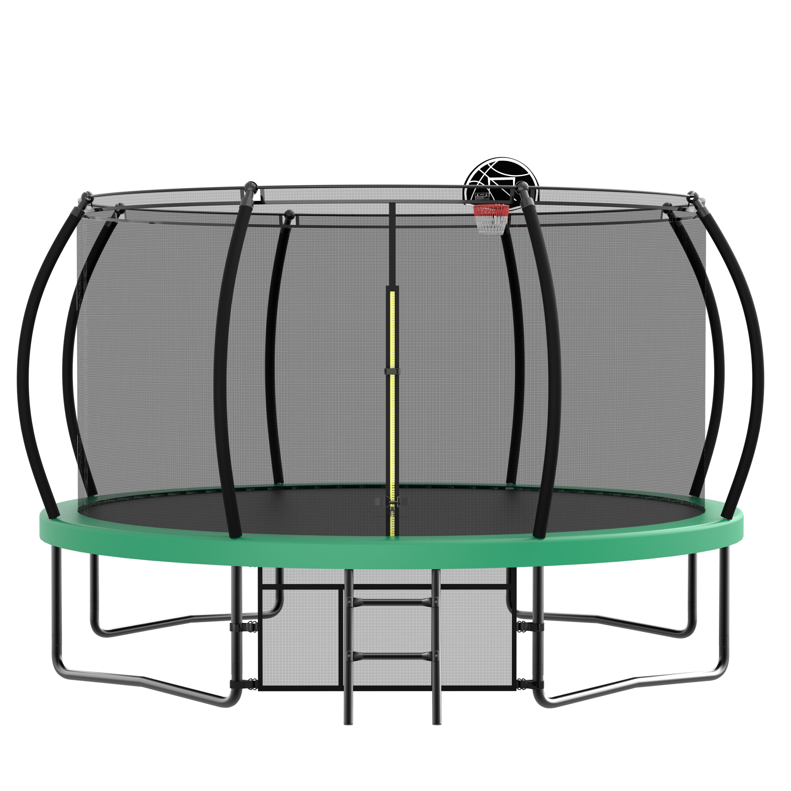 12FT Round Trampoline with Basketball Hoop for Kids, Outdoor Recreational Trampolines with Safety Enclosure Net & Ladder, 880 LBS Weight Capacity, Green