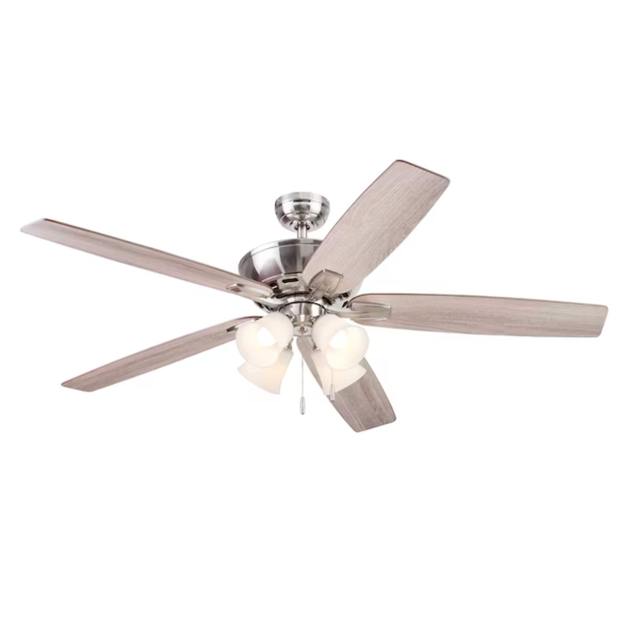 Harbor Breeze Macon Bay 62-Inches Brushed Nickel with Driftwood/Toffee Blades Indoor Downrod mount Standard Ceiling Fan With Light ( 5 -Blade)
