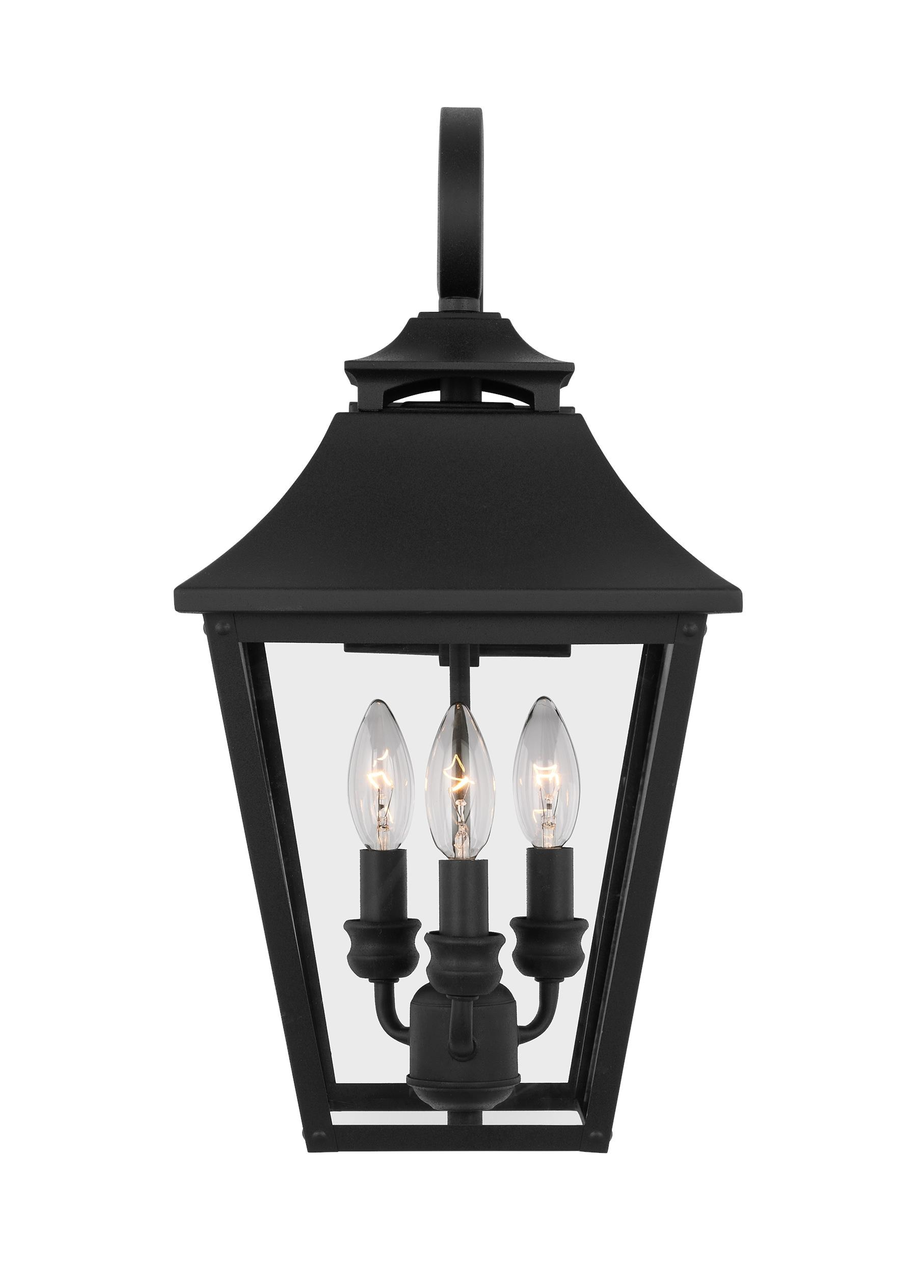 Textured Black 3-Light Outdoor Wall Lantern with Clear Seeded Glass