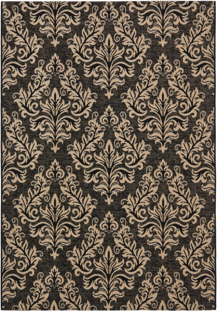 SAFAVIEH Courtyard Anna Damask Indoor/Outdoor Area Rug, 8' x 11', Black/Cream