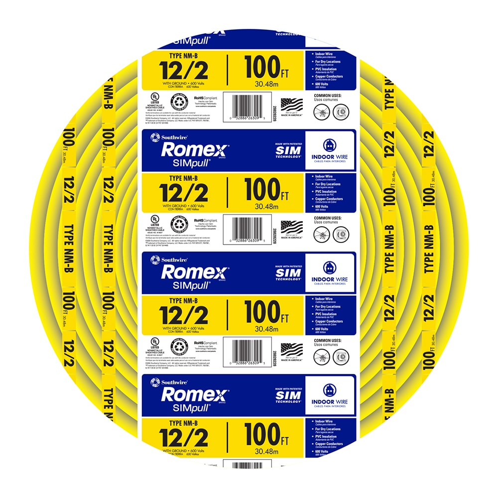 Southwire 28828228 Non-Metallic Building Wire, 12/2-Nmwg, 100', Yellow