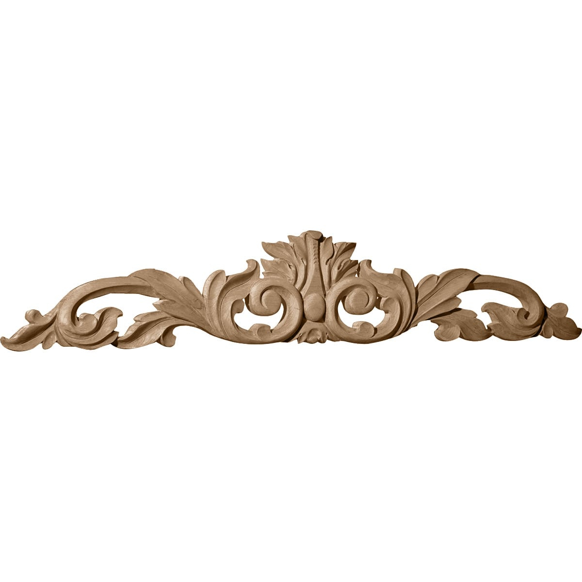 Ekena Millwork 12 1/4"W x 3 1/4"H x 1/4"D Small Green Leaf Center with Scrolls, Alder