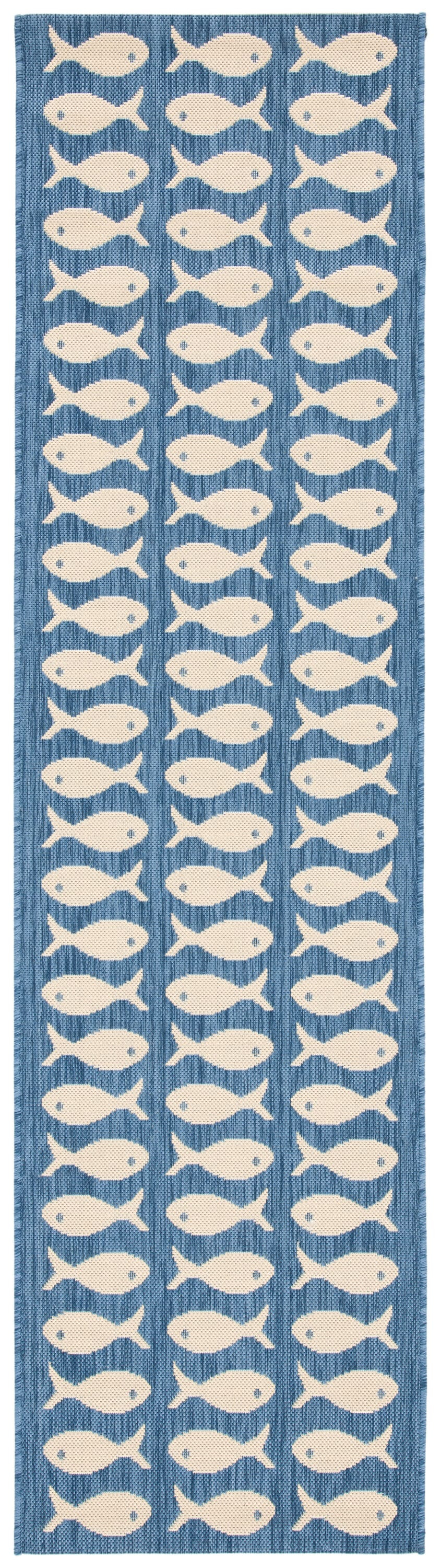 Safavieh Courtyard 2 X 14 (ft) Blue/Beige Indoor/Outdoor Geometric Runner Rug