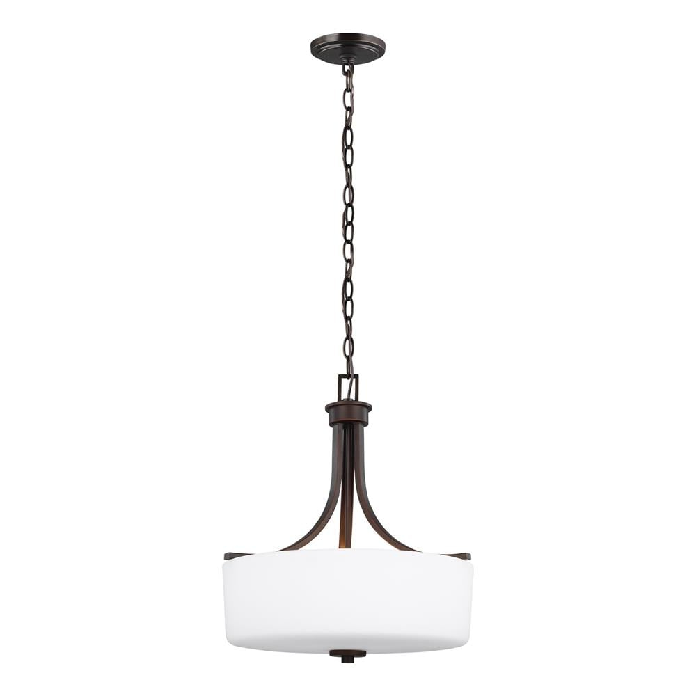 Canfield Bronze LED Drum Pendant with Etched White Glass Shade