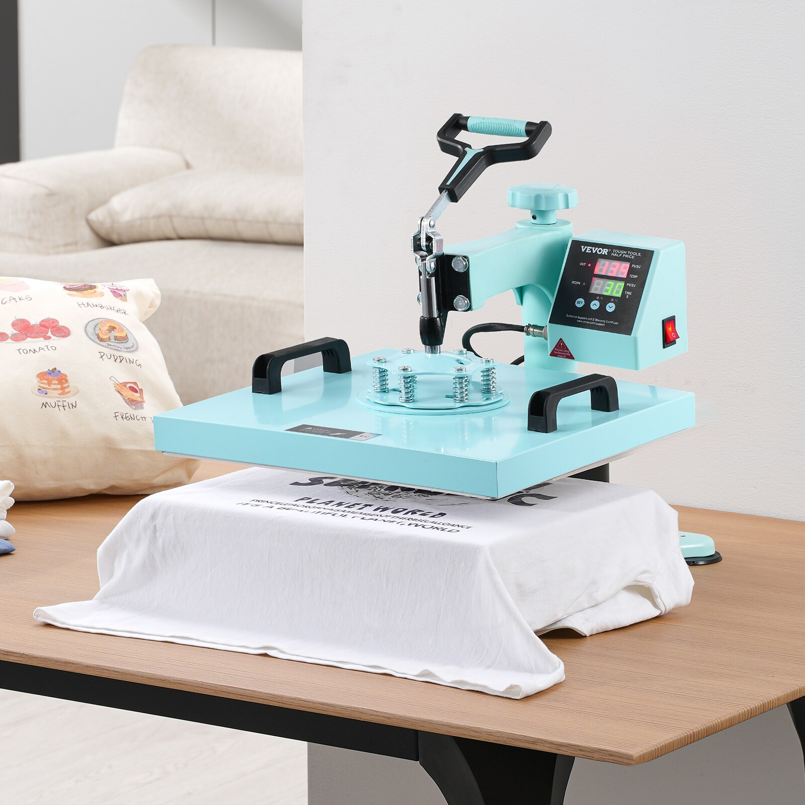 Light Green 8-in-1 Heat Press with Tumbler and Hat Attachments