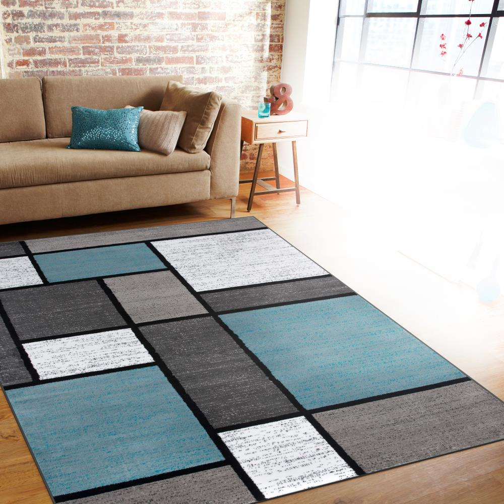 Rugshop Contemporary Modern Boxes for Home Office,Living Room,Bedroom,Kitchen Non Shedding Area Rug 9' X 12' Blue/Gray