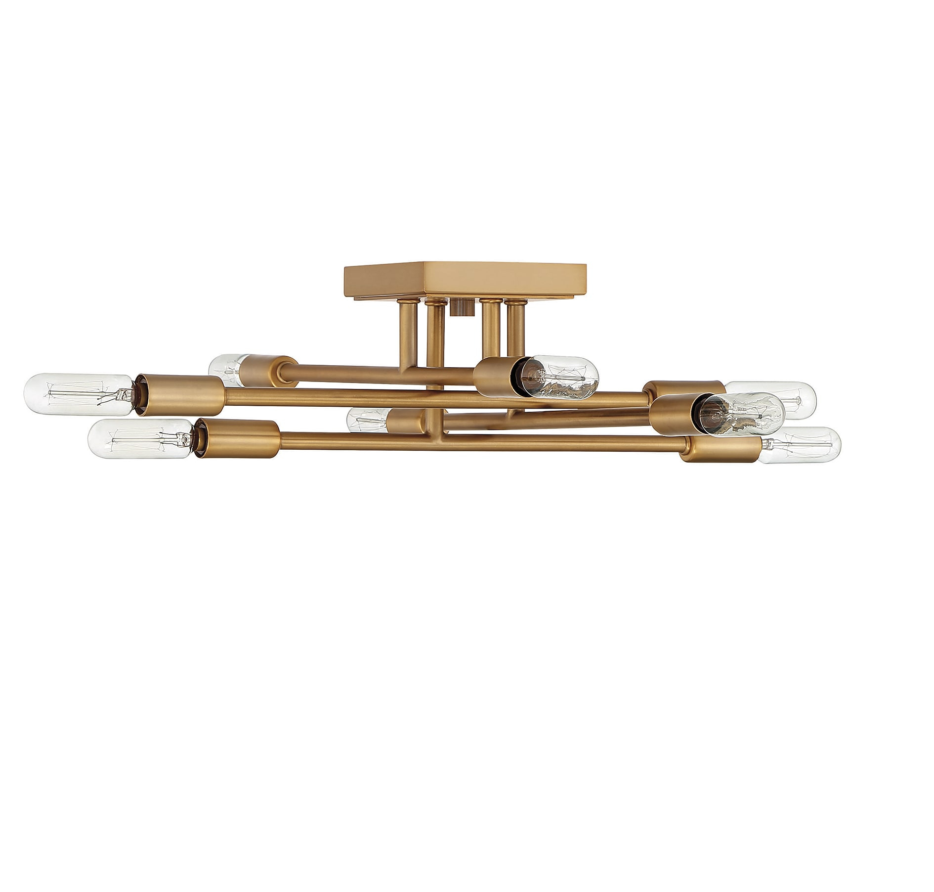 Warm Brass and Glass 8-Light Semi-Flush Mount Ceiling Fixture