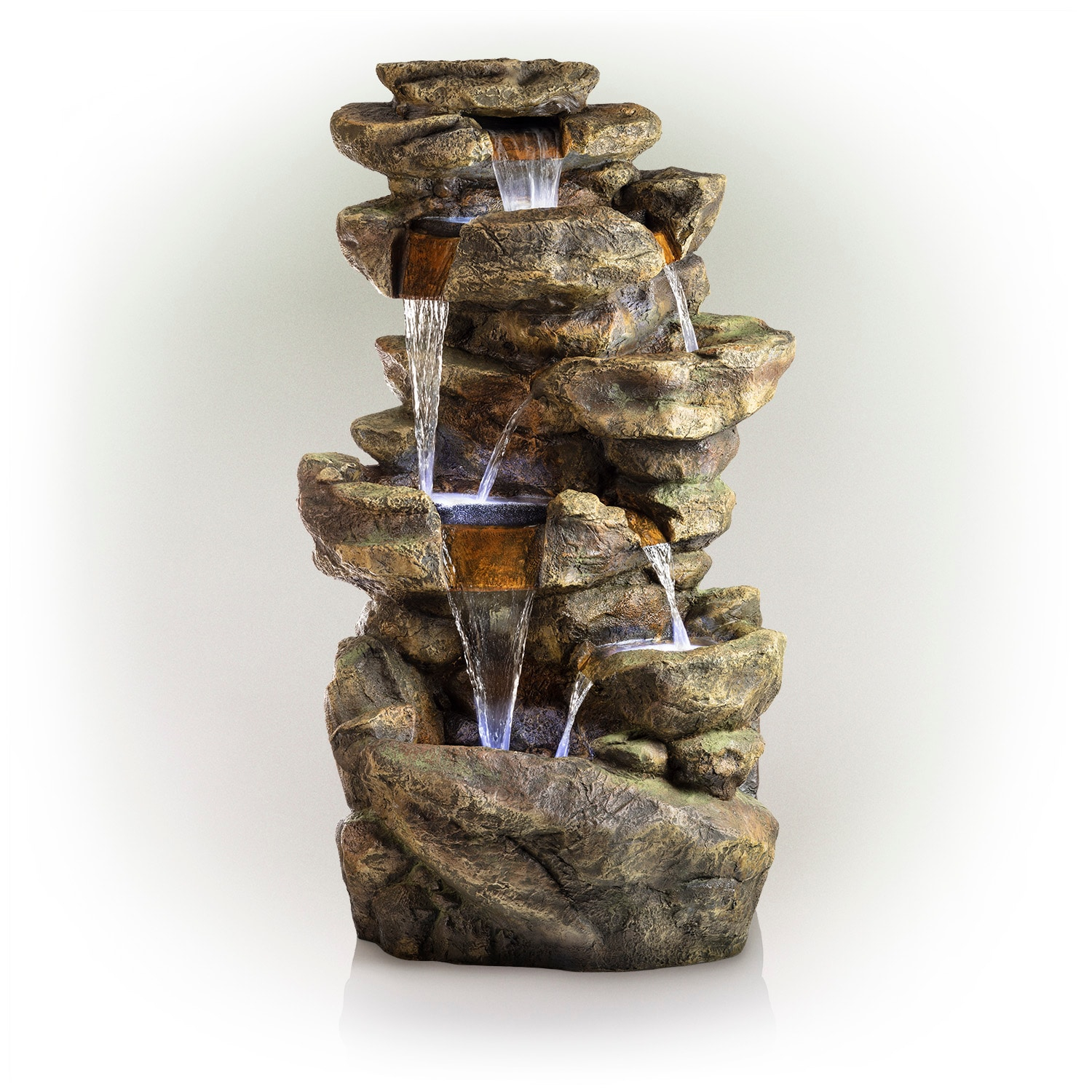 Alpine Corporation 6-Tier Amazonian Water Fountain with LED Lights