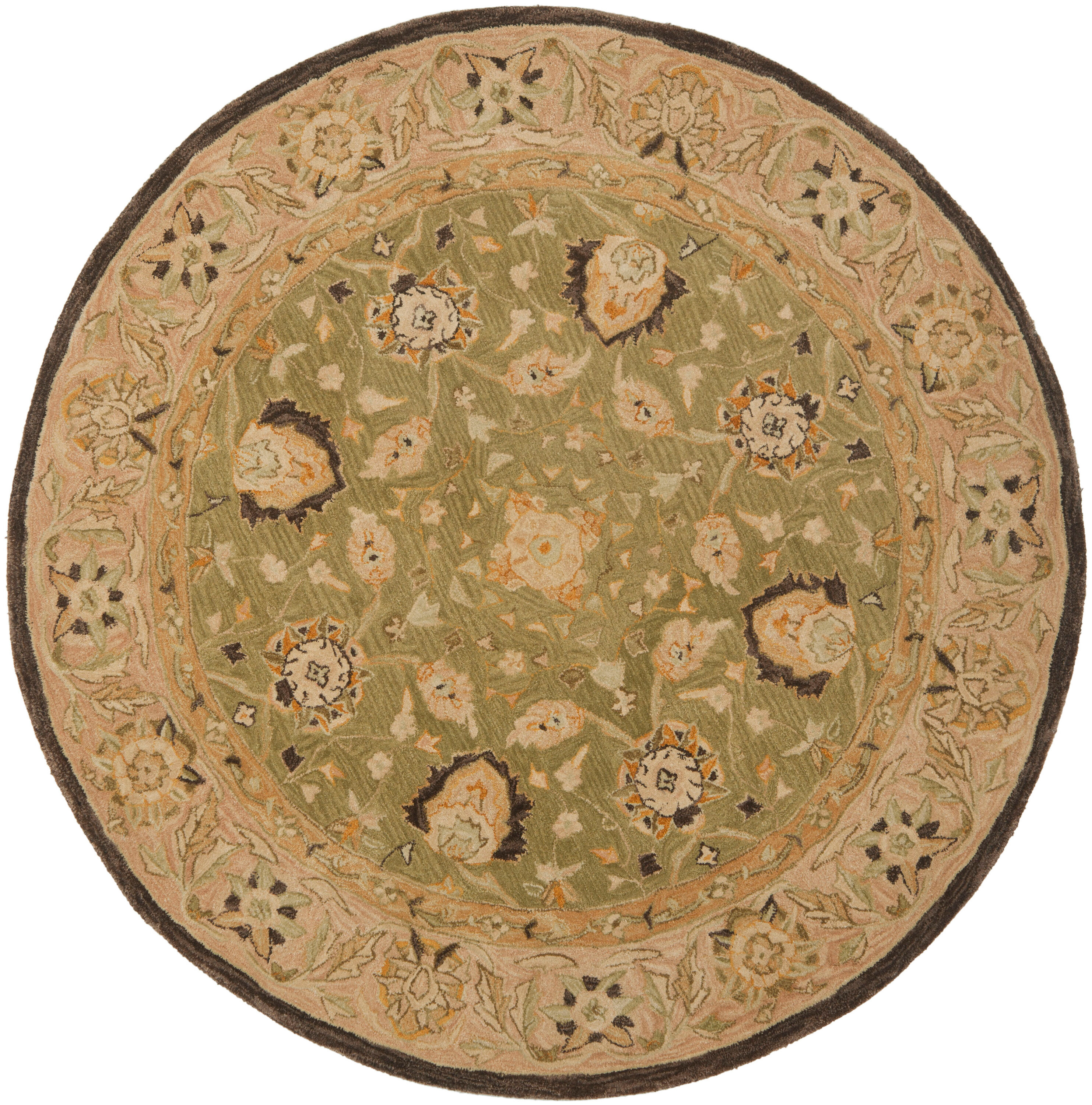 SAFAVIEH Anatolia Venice Traditional Wool Area Rug, Sage/Beige, 4' x 4' Round