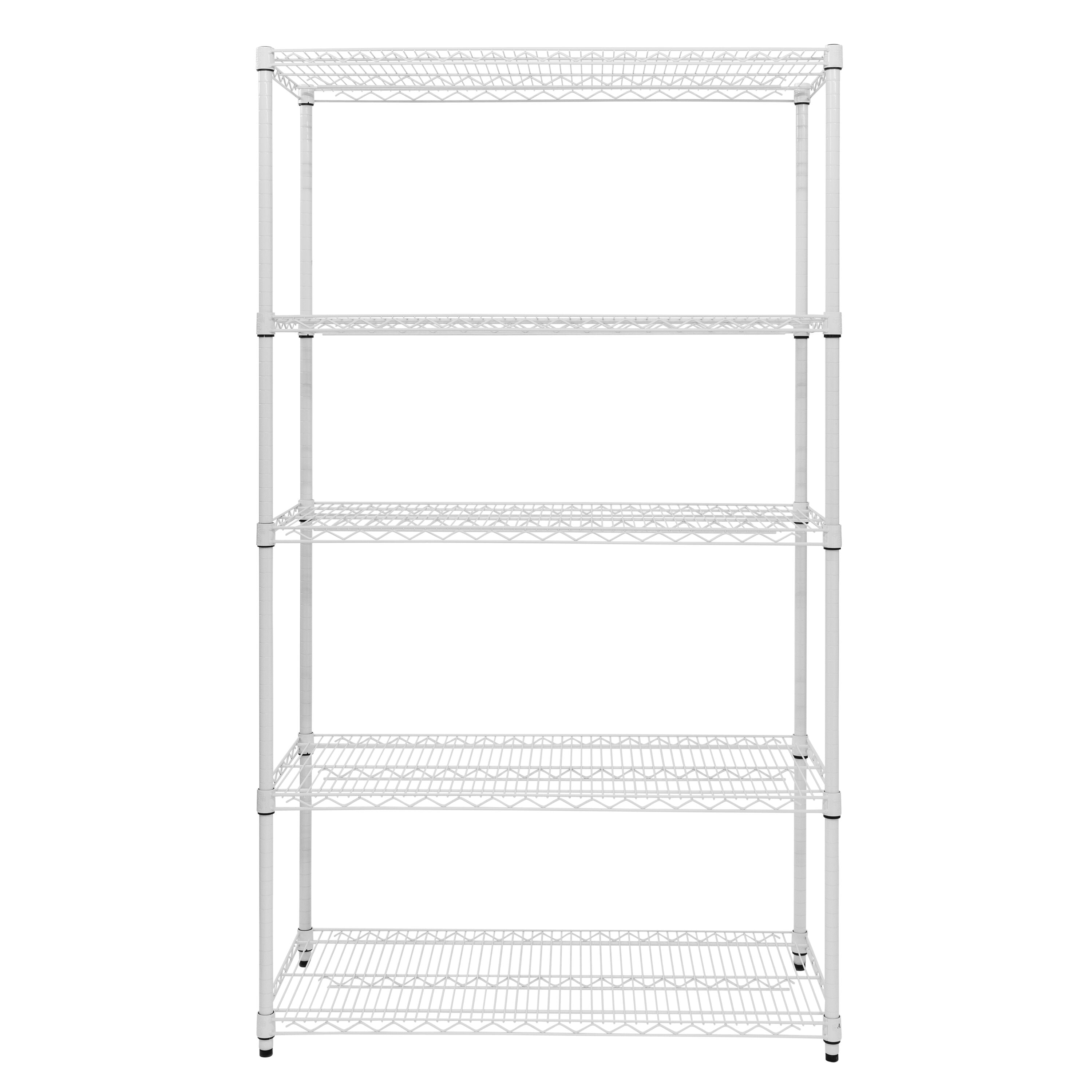 Honey-Can-Do 5-Shelf Steel Heavy-Duty Adjustable Storage Shelves, White, Holds up to 800 lb per Shelf