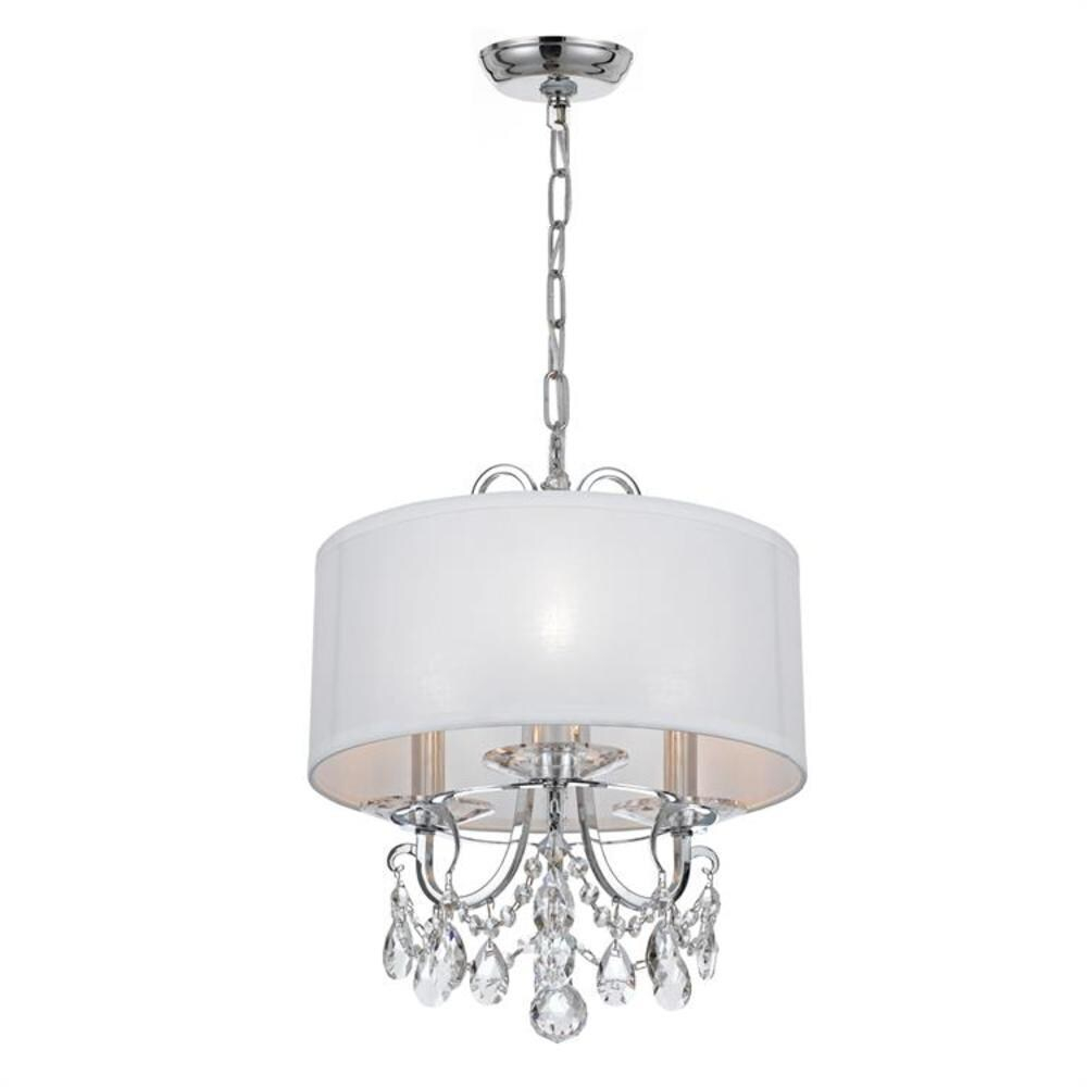 Mini Chrome Finish 3-Light Chandelier with Spectra Crystals and Silk Shade
