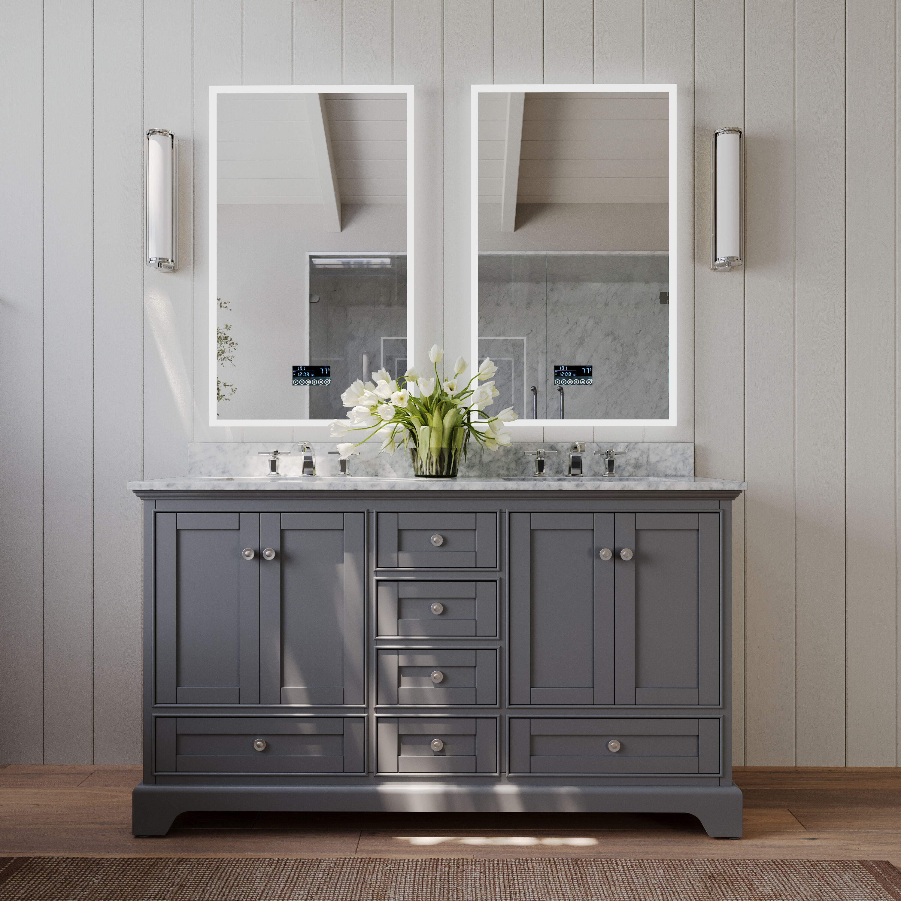 Audrey 60" Sapphire Gray Double Sink Vanity with Marble Top