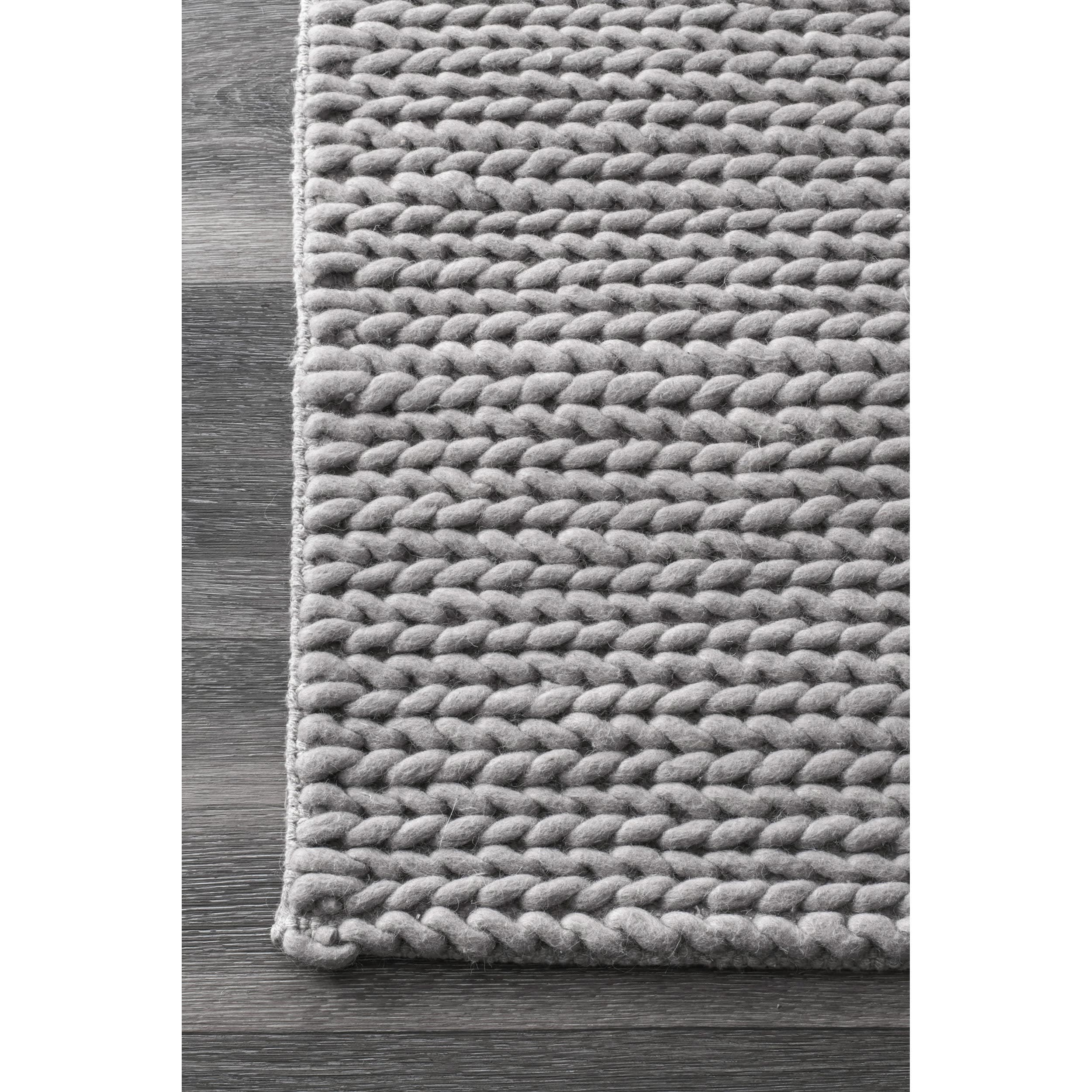 nuLOOM 2x8 Penelope Wool Braided Handmade Area Rug, Light Grey, Solid Rustic Farmhouse Style, For Bedroom, Living Room, Hallway, Entryway