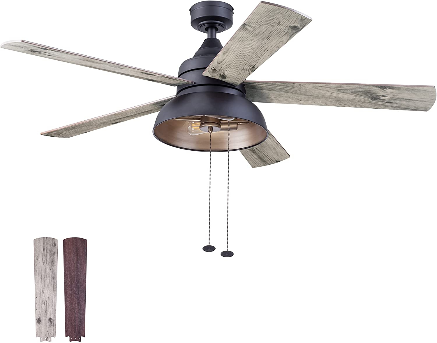 Prominence Home 51659-45 Brightondale 52 in. Industrial Style Indoor Outdoor LED Ceiling Fan with Light - Matte Black