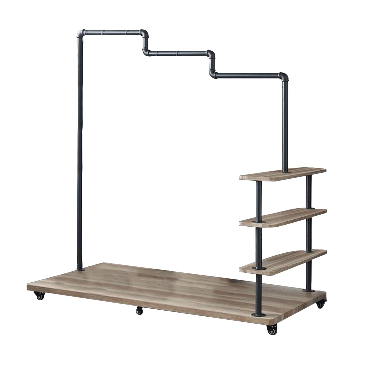 Benjara Hanger Rack with Pipe Design Tubular Frame and Casters, Brown